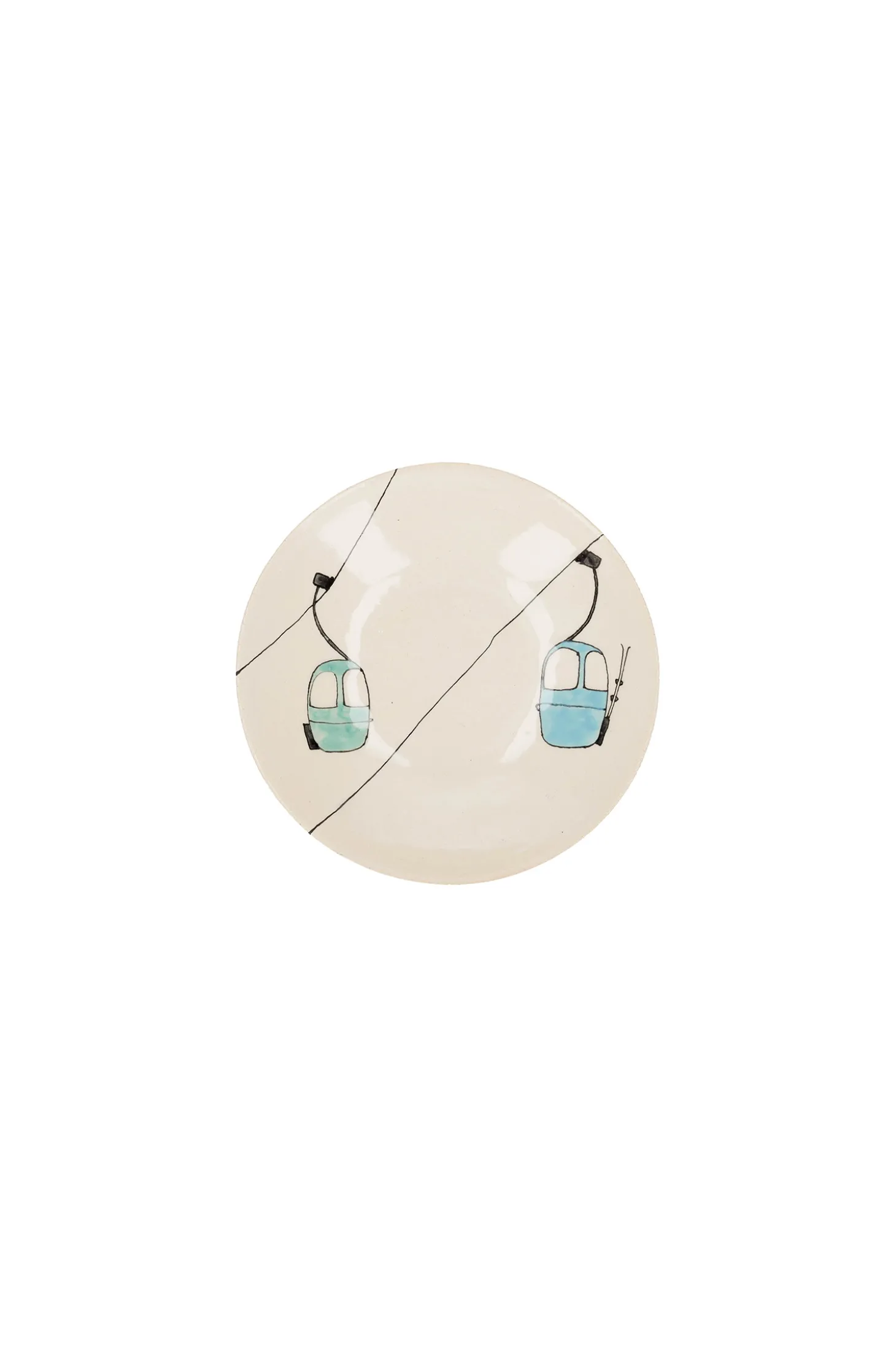 Assiette creuse en céramique "Télécabines vertes et bleues"-Three Seven Sale