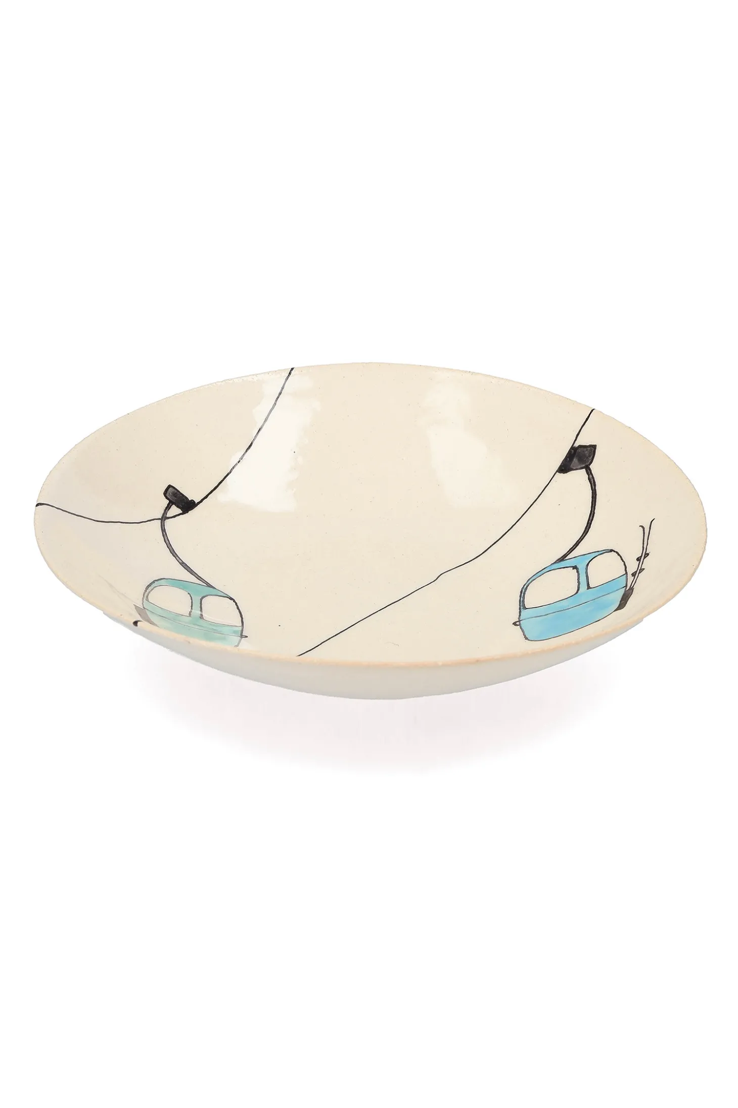 Assiette creuse en céramique "Télécabines vertes et bleues"-Three Seven Sale