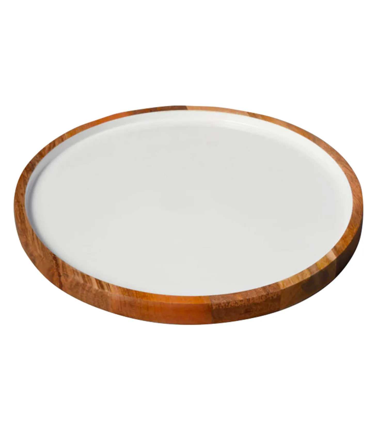 Assiette de présentation ronde en bois de manguier et émail blanc-Be Home New