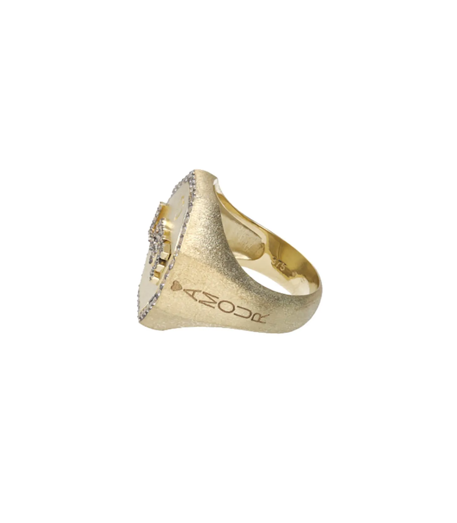 Bague chevalière Love Or jaune Saphirs blancs-Feidt Paris Sale