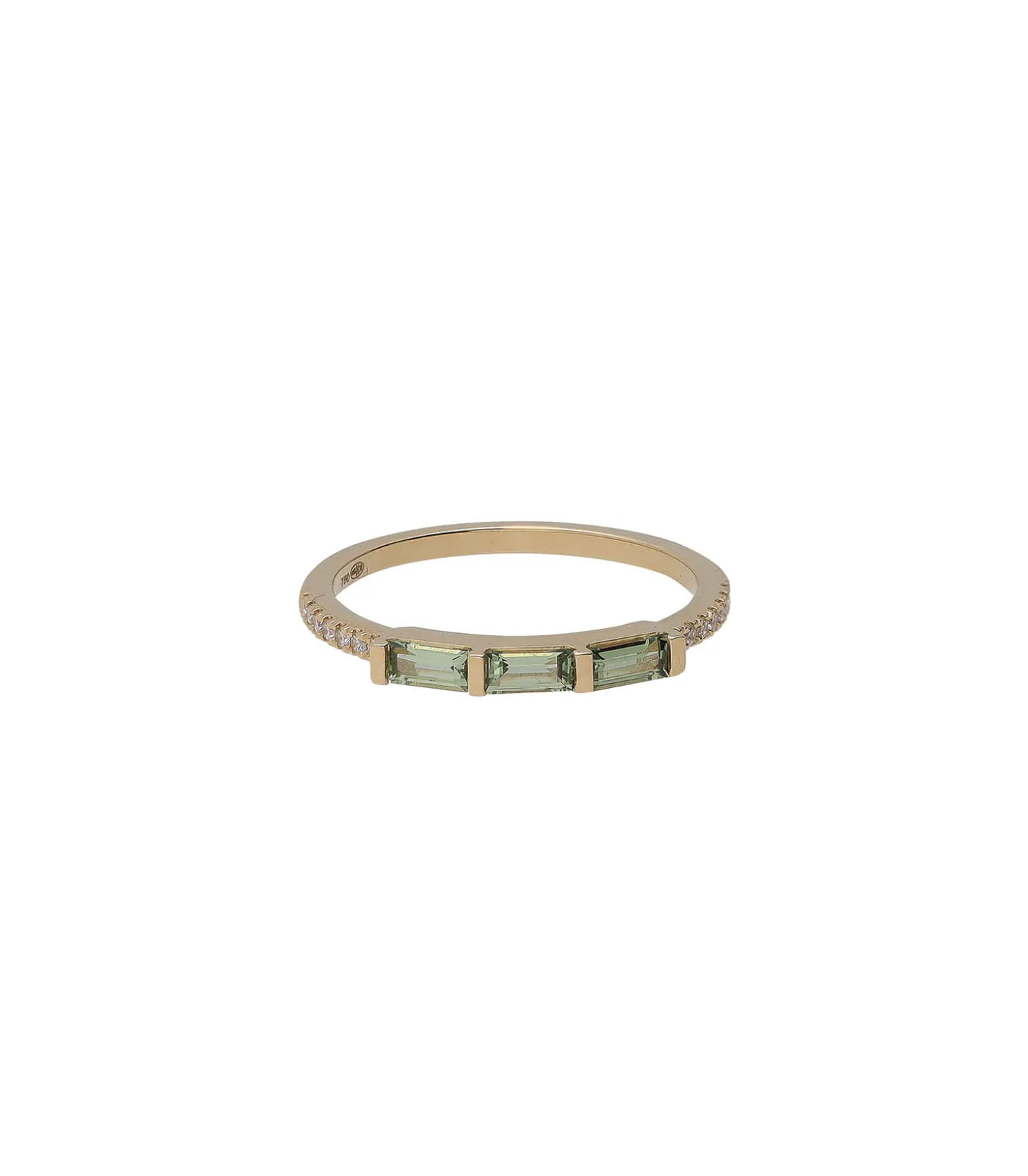 Bague Diamants et trilogie Saphirs Baguette Kaki en Or-And... Paris Best Sale