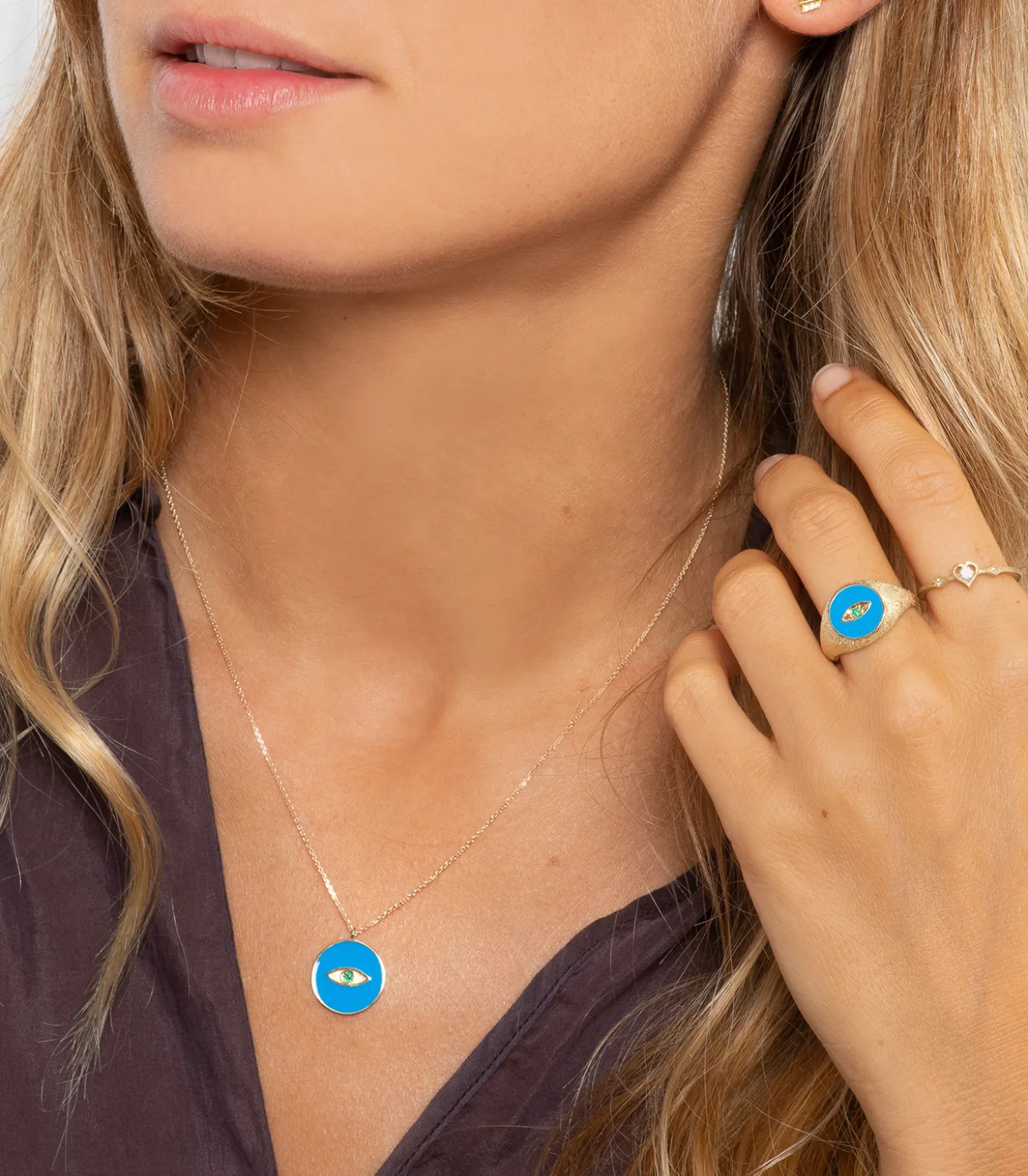 Bague Oeil Ibiza or jaune et résine colorée-Feidt Paris Sale
