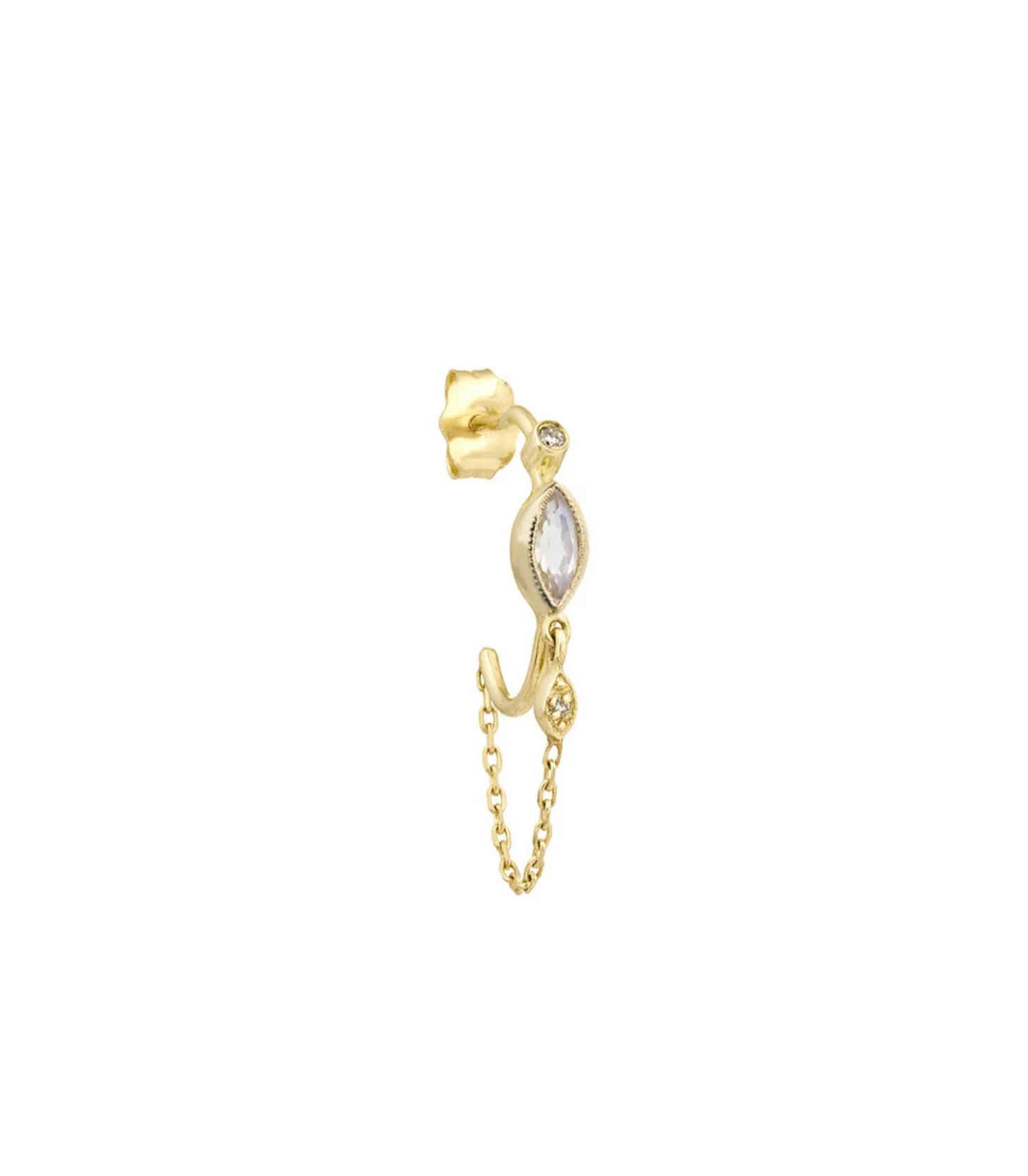 Boucle d'oreille créole unique en pierre de lune et œil de diamant-Céline Daoust Outlet