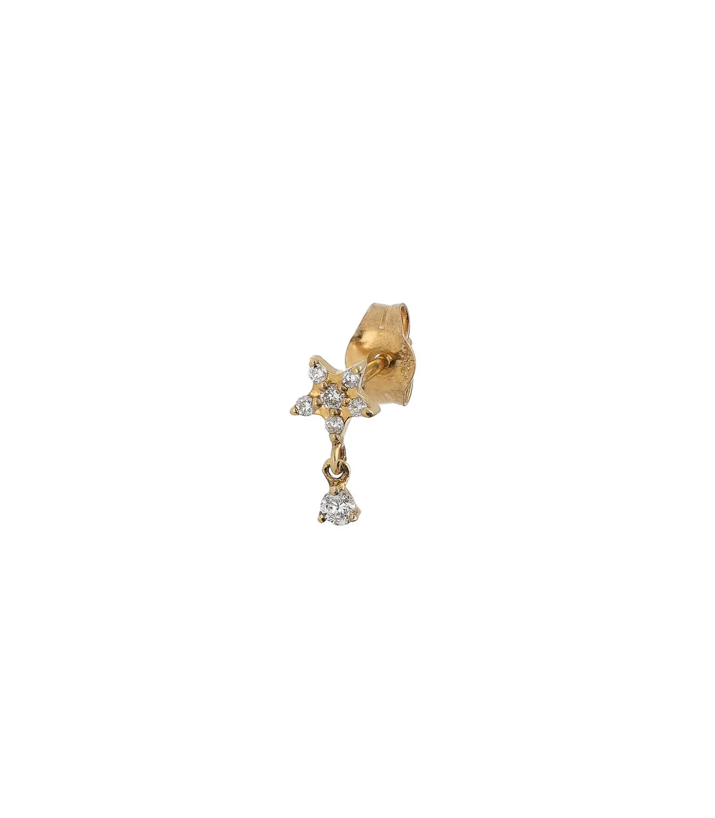 Boucle d'oreille Etoile avec mini Diamants pampille en Or-And... Paris Shop