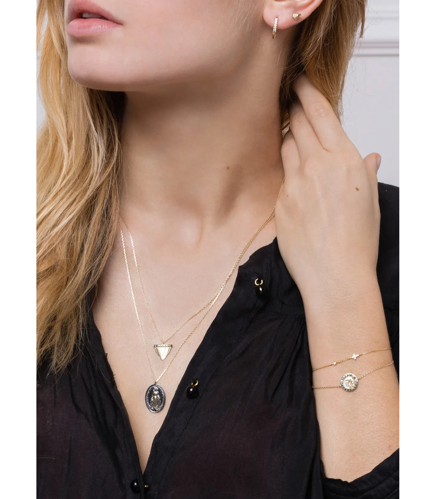 Boucle d'oreille mini créole à pointe or jaune et diamants-Feidt Paris Best Sale