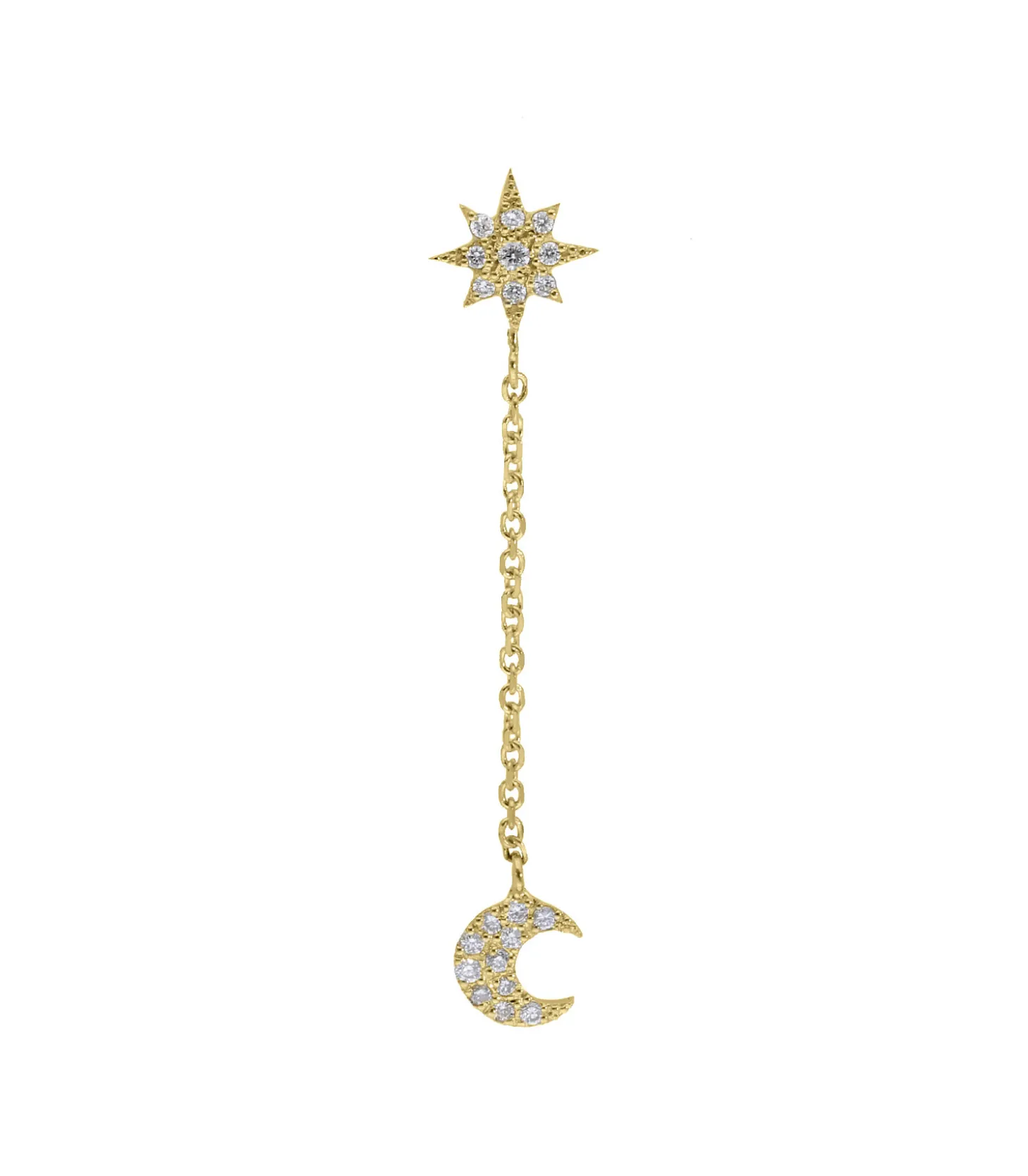 Boucle d'oreille pendante étoile et lune à diamants-Feidt Paris Cheap