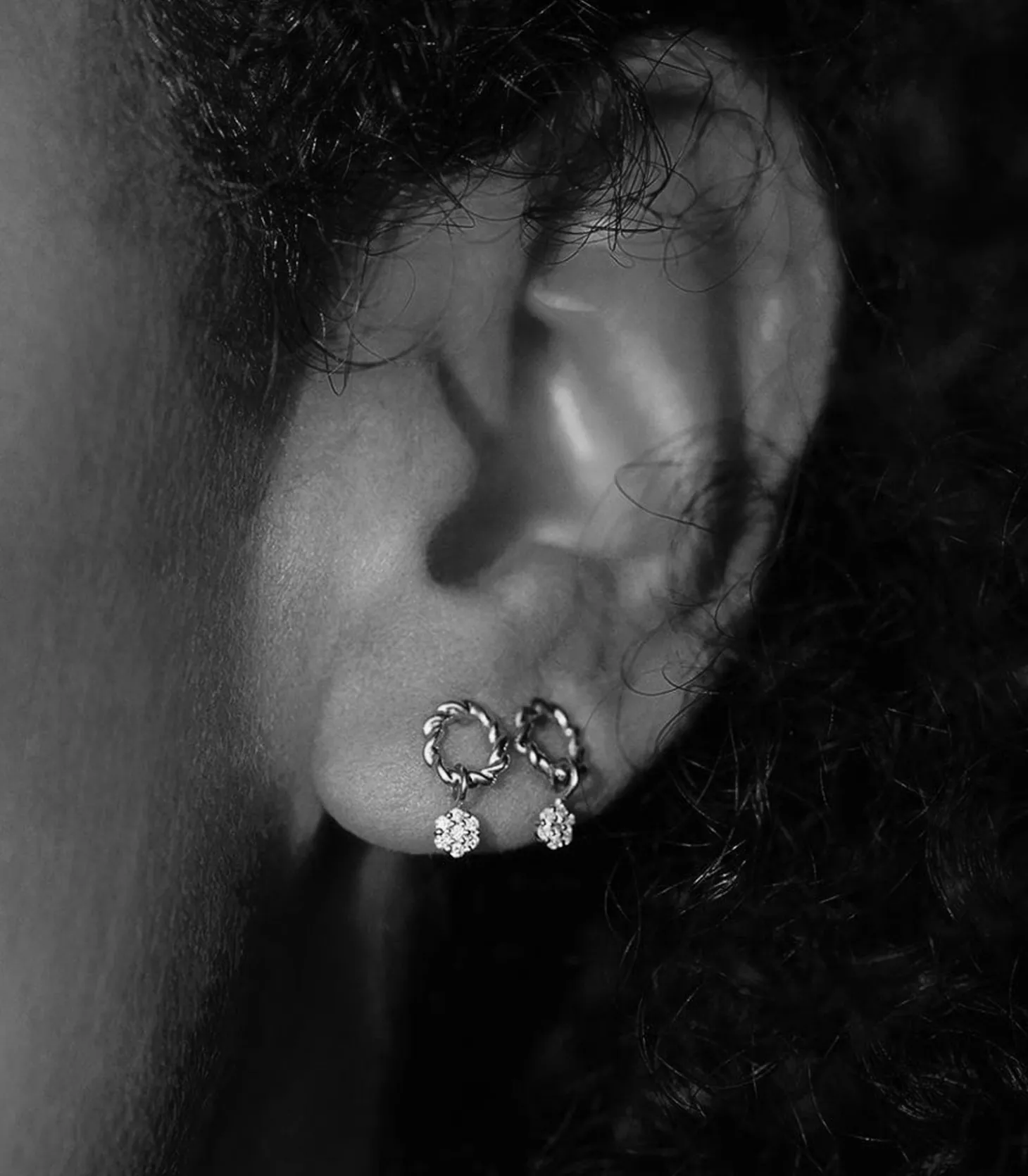 Boucle d'oreille Puce Dunaway Or Blanc et Diamants-Stone Paris Sale