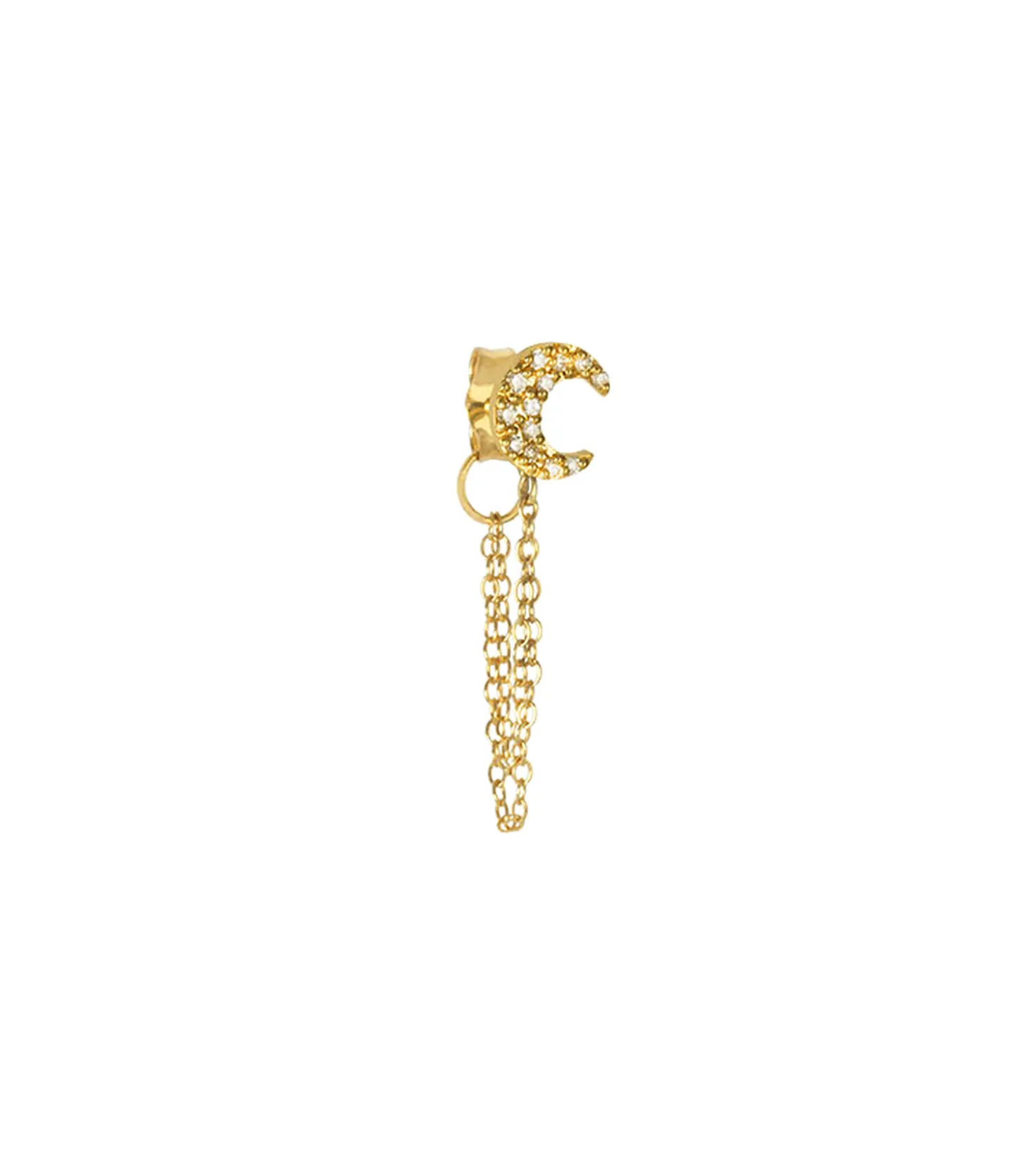 Boucle d'oreille stud lune pavée et chaîne-And... Paris New