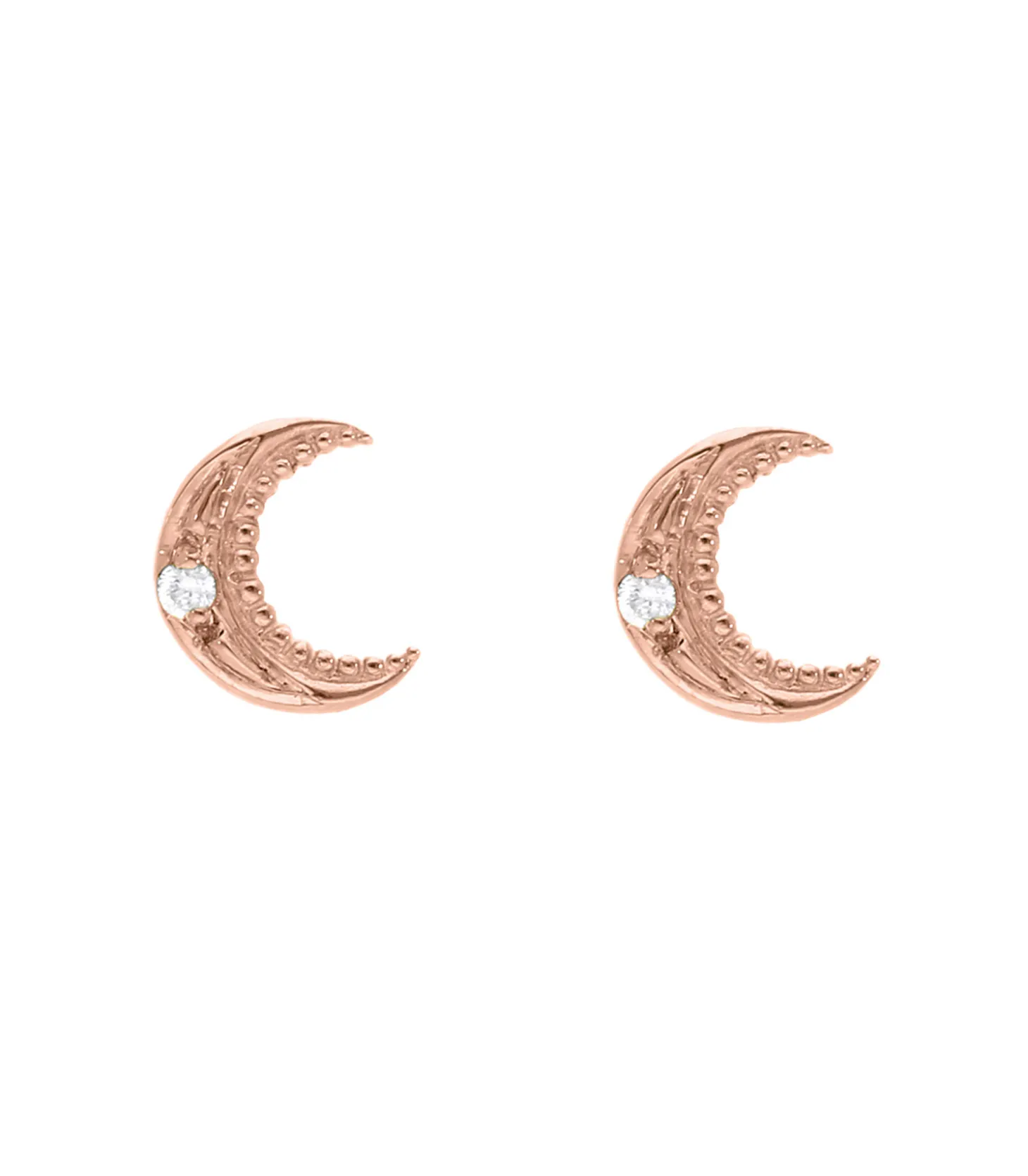 Boucles d'oreilles Puces Lune or rose et diamant-Gigi Clozeau Flash Sale