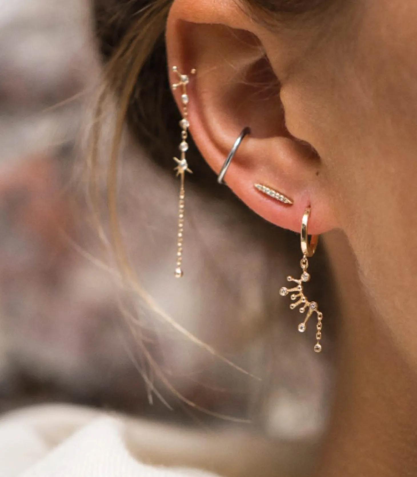 Boucles D'oreilles Rayons De Soleil Petits Diamants et Or-Céline Daoust Outlet