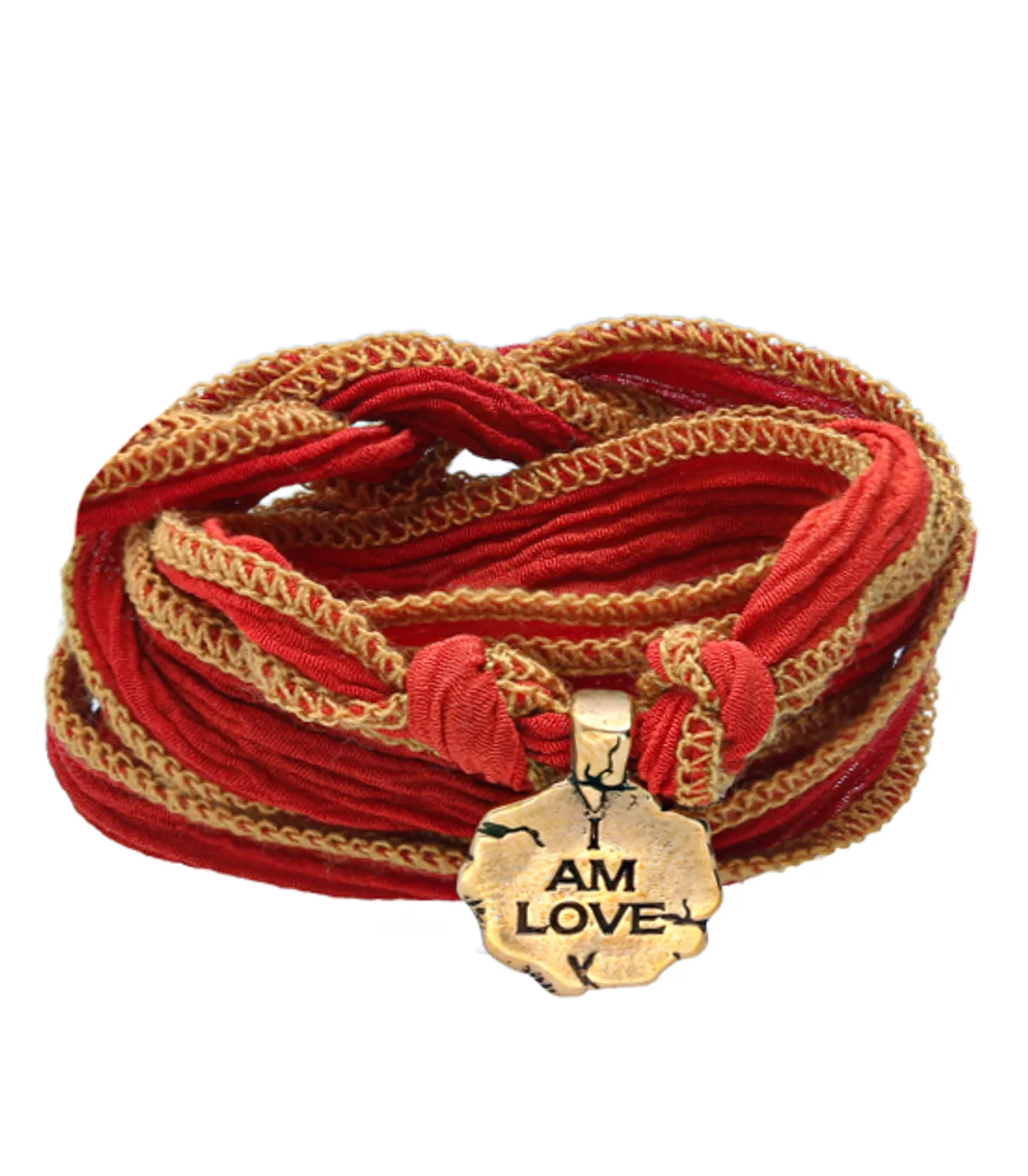 Bracelet en soie à nouer et charm I Am Love en bronze-Catherine Michiels Clearance
