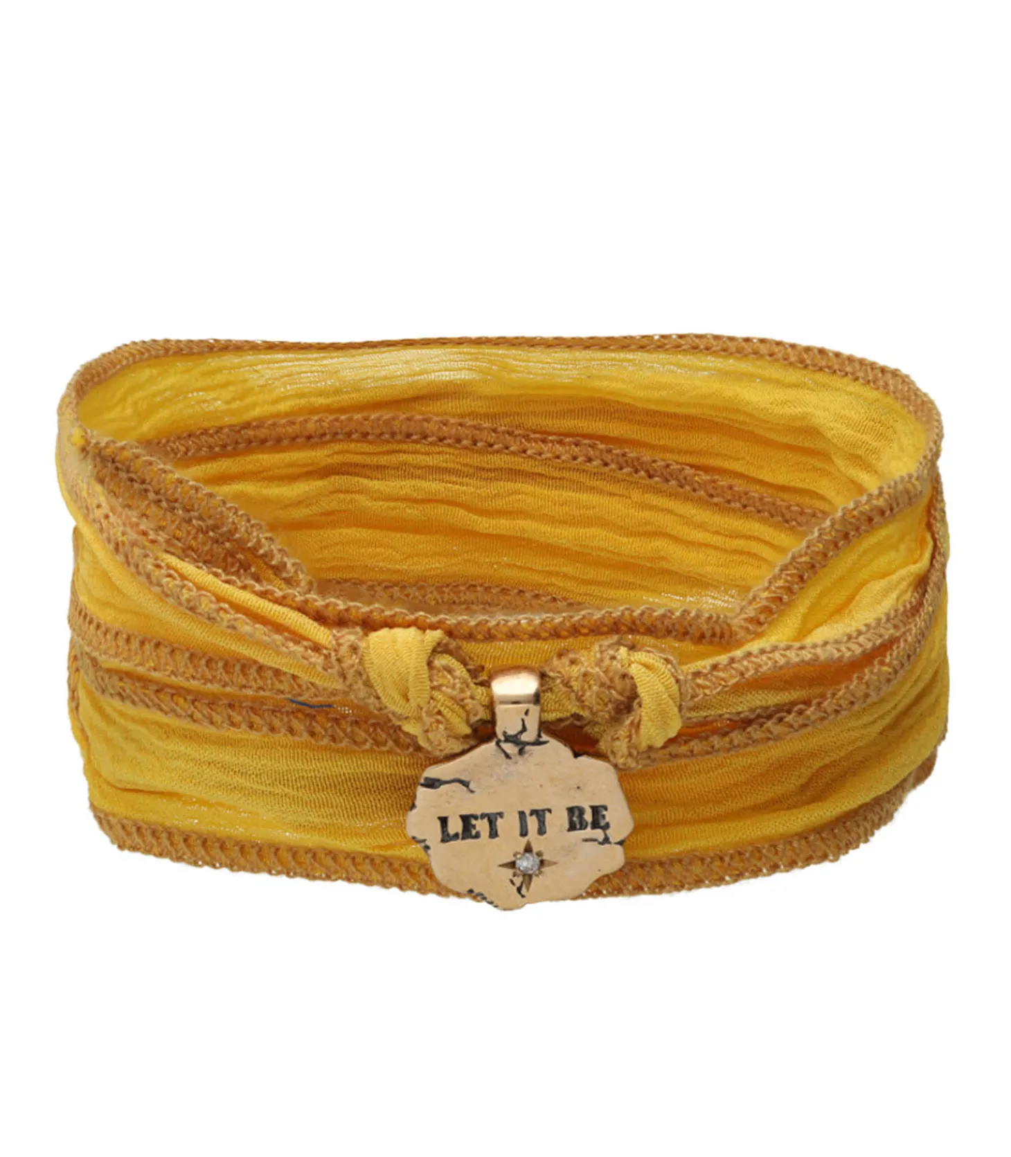 Bracelet en soie à nouer et charm Let It Be en bronze et diamant-Catherine Michiels New