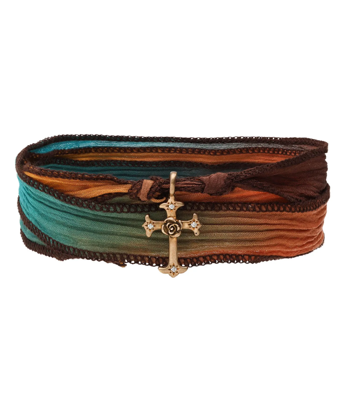 Bracelet en soie à nouer et charm Mariel Cross en bronze et diamant-Catherine Michiels Store