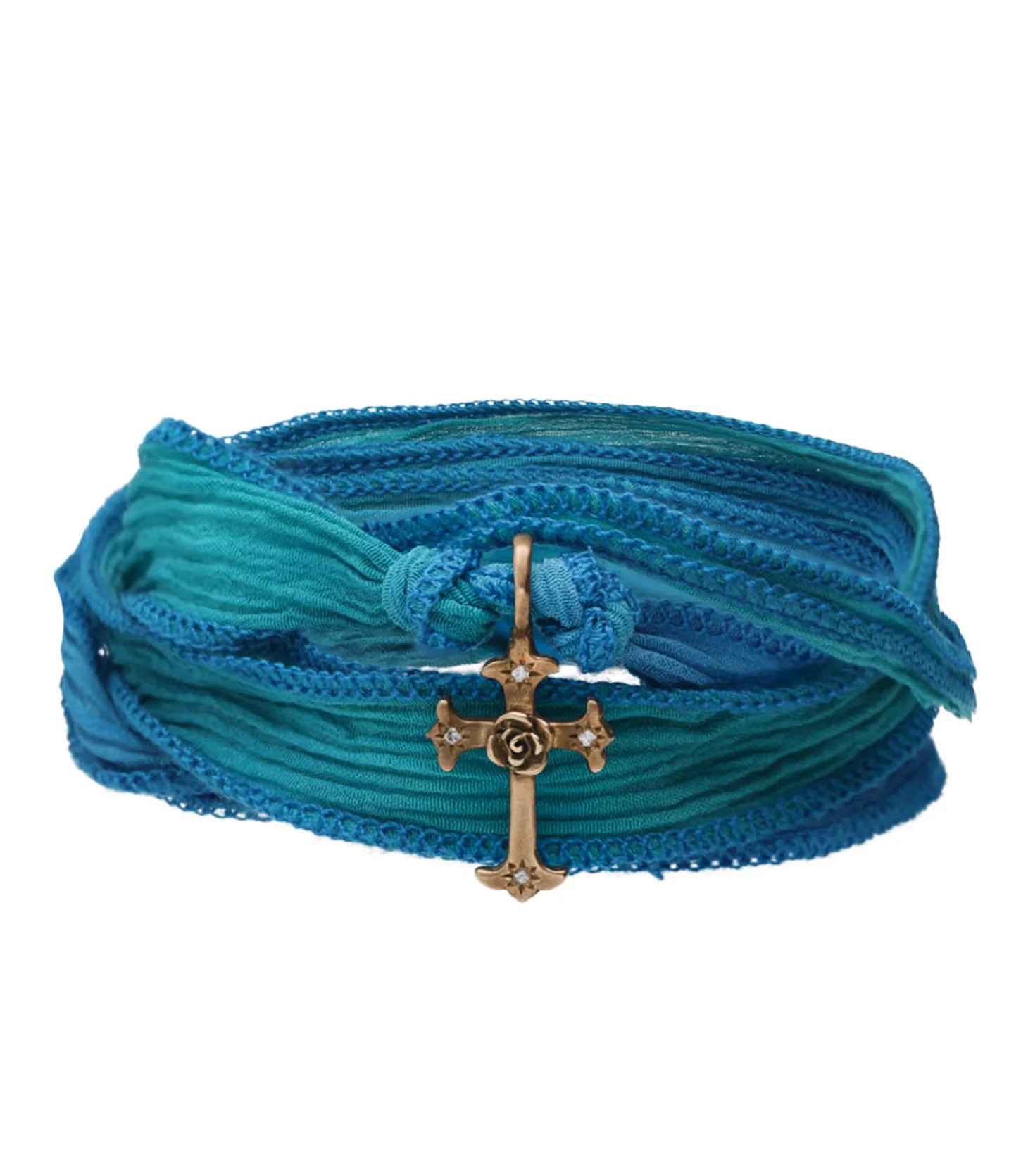 Bracelet en soie à nouer et charm Mariel Cross en bronze et diamant-Catherine Michiels Store