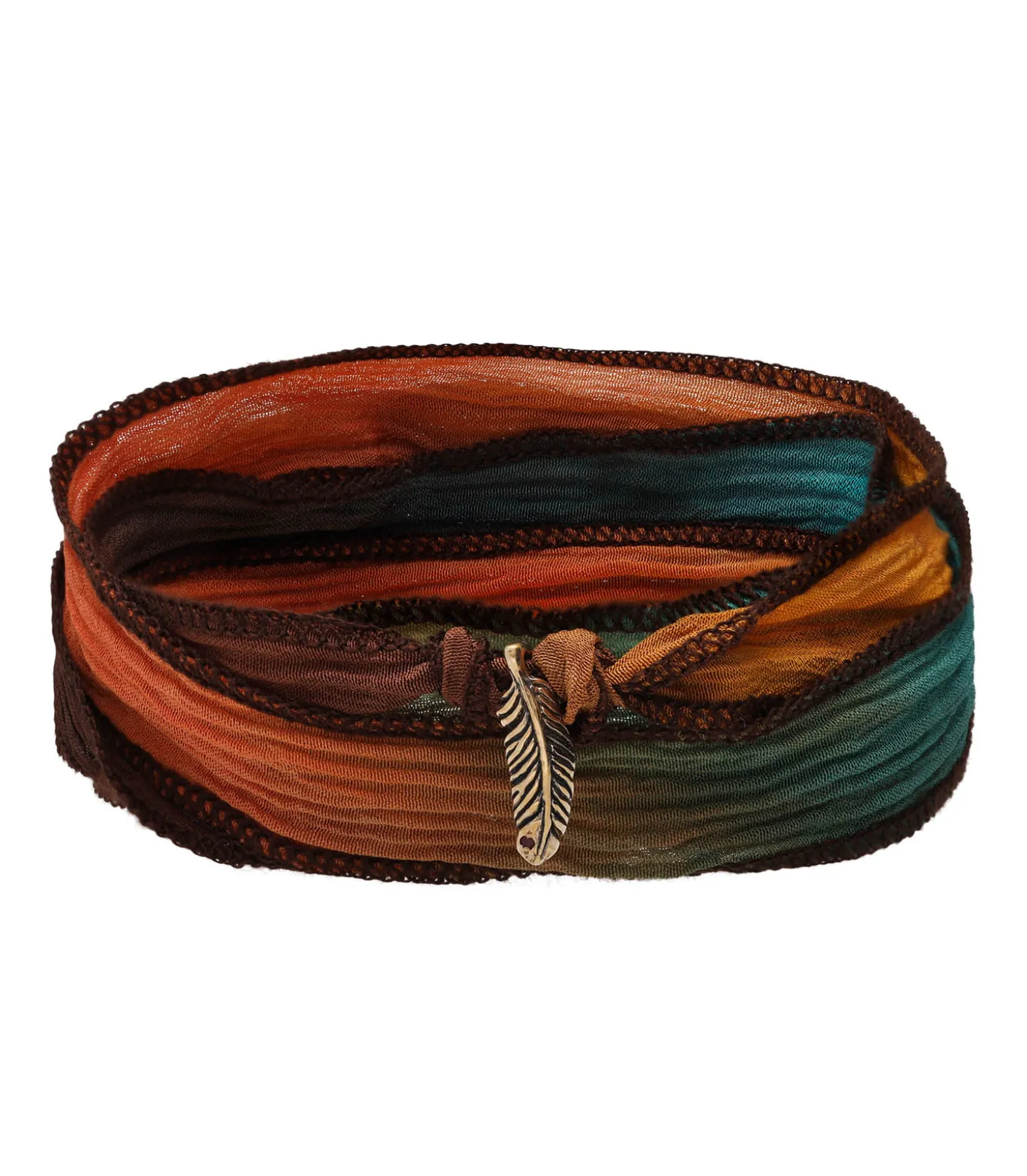 Bracelet en soie et Charm Petite Feather en Bronze-Catherine Michiels Hot