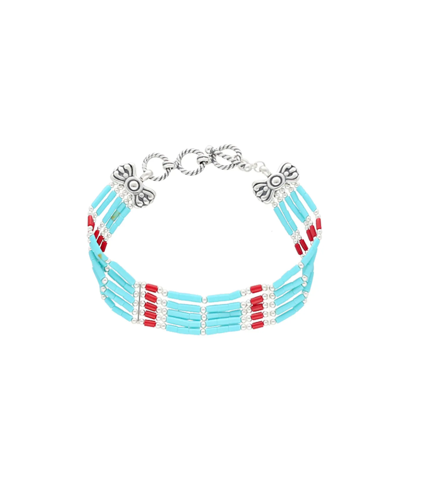 Bracelet Navajo 5 rangs Turquoise/Corail-Harpo Online