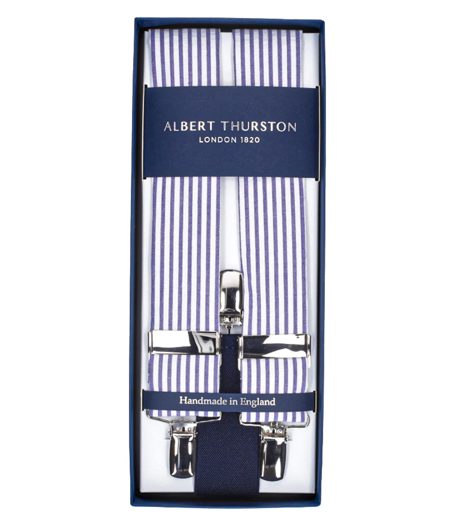 Bretelles Sutting 3 Clip à rayures bleu et blanche-Albert Thurston Best Sale