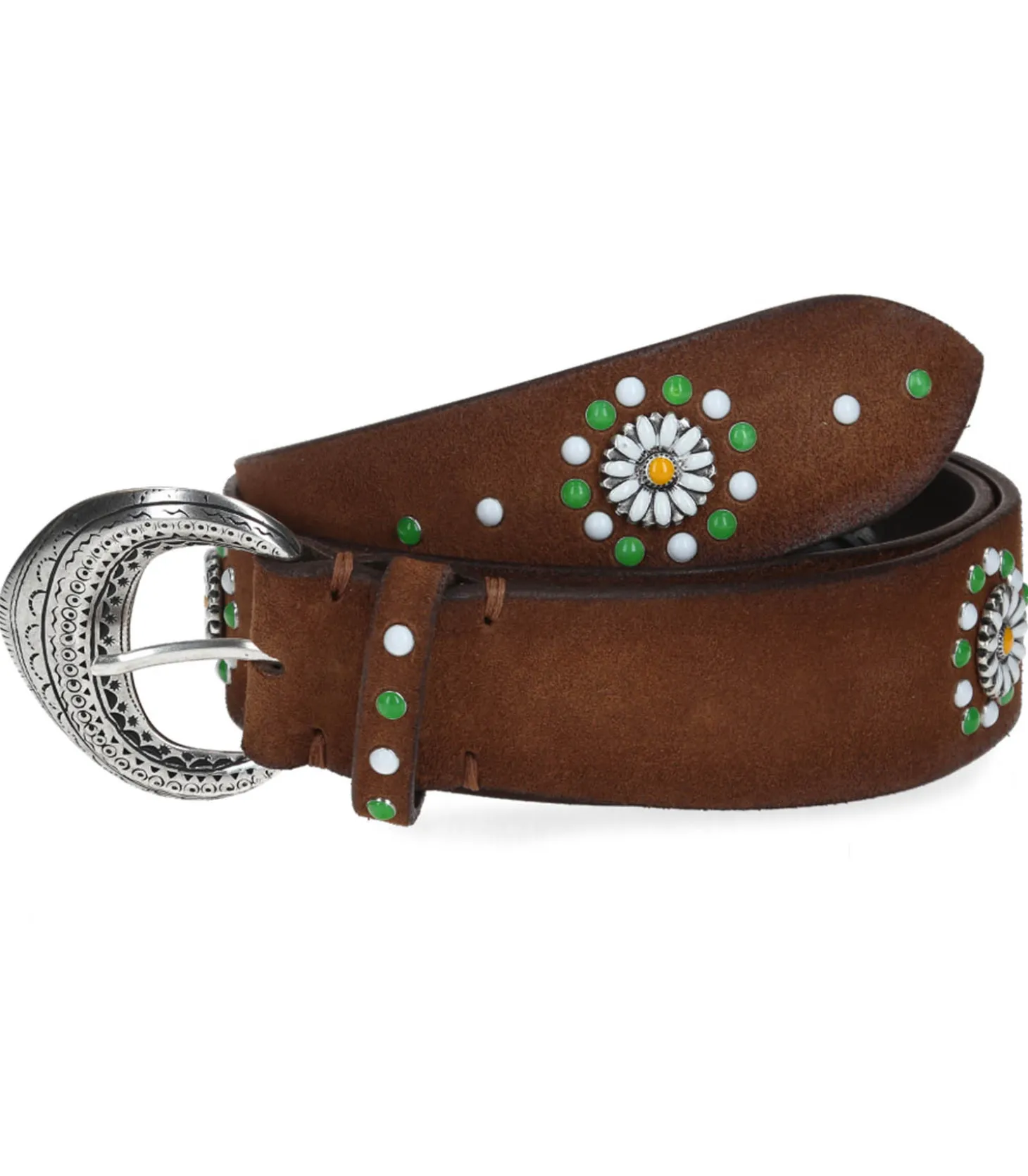 Ceinture en Cuir Suède Perles et Fleurs Marron Clair x Jane de Boy-Puntovita & Arsenice Best