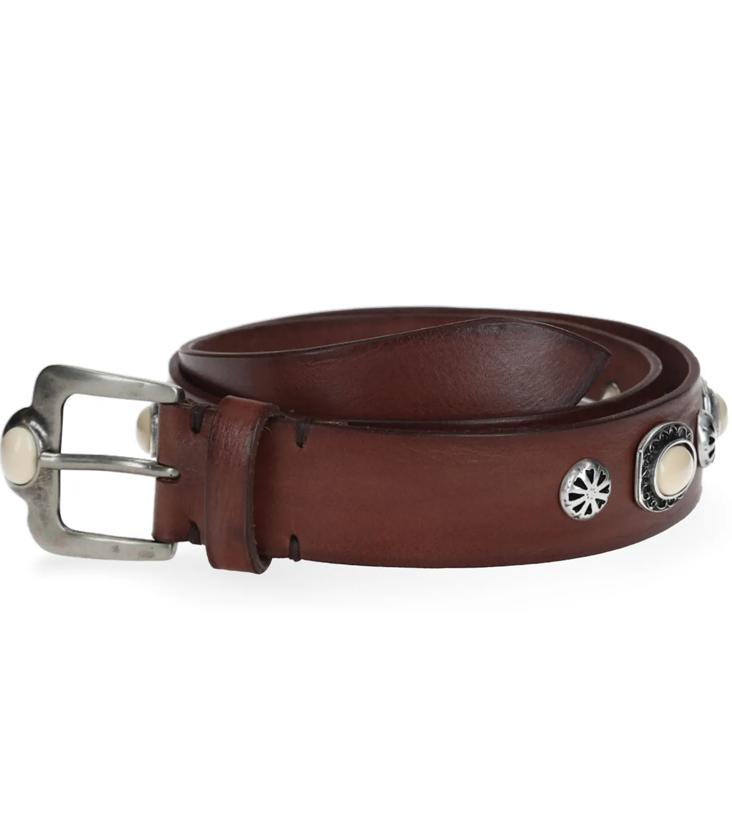 Ceinture en Cuir Tamponnée Pierres Marron x Jane de Boy-Puntovita & Arsenice Sale