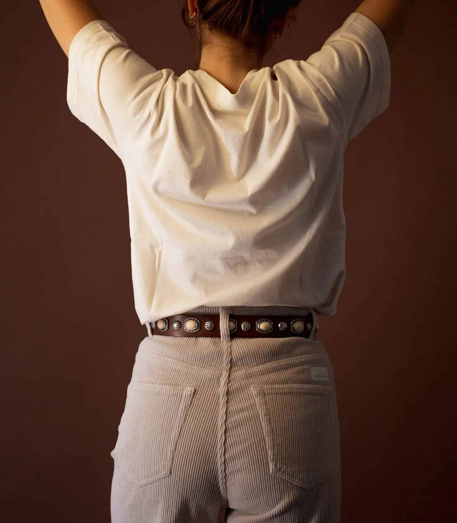 Ceinture en Cuir Tamponnée Pierres Marron x Jane de Boy-Puntovita & Arsenice Sale