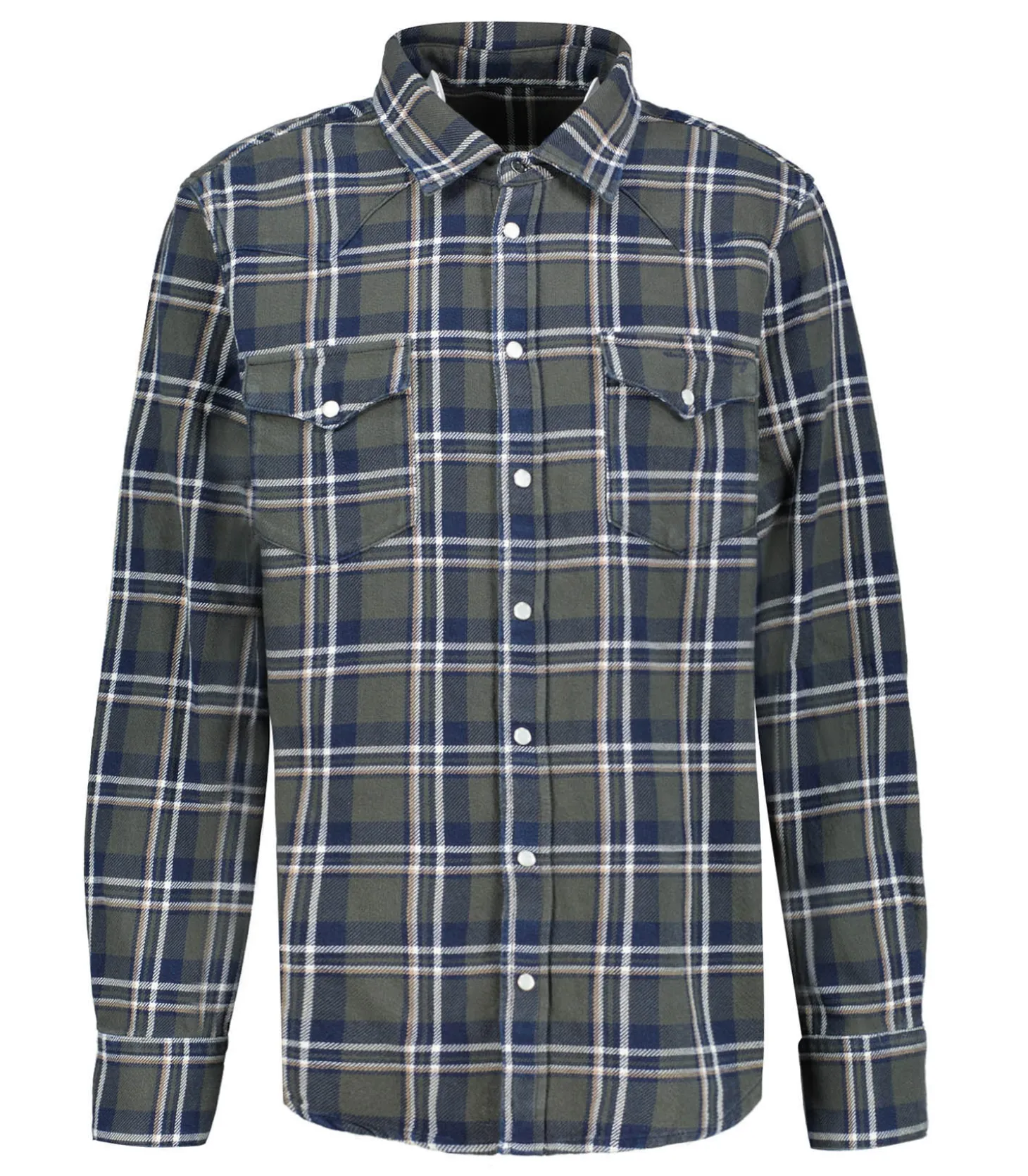 Chemise Homme Manches Longues Carreaux Khaki/Vert-Nine in the Morning Sale