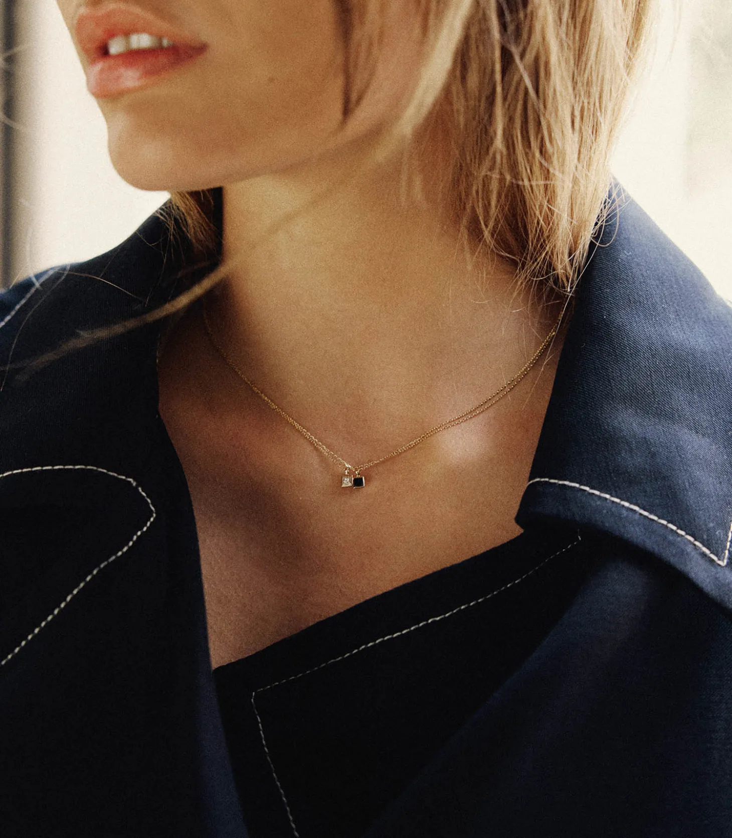 Collier forçat limé avec diamant noir princesse carré en Or Jaune-And... Paris Online