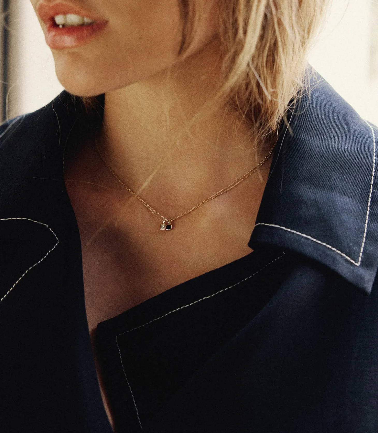 Collier forçat limé avec diamant princesse carré en Or Jaune-And... Paris Best