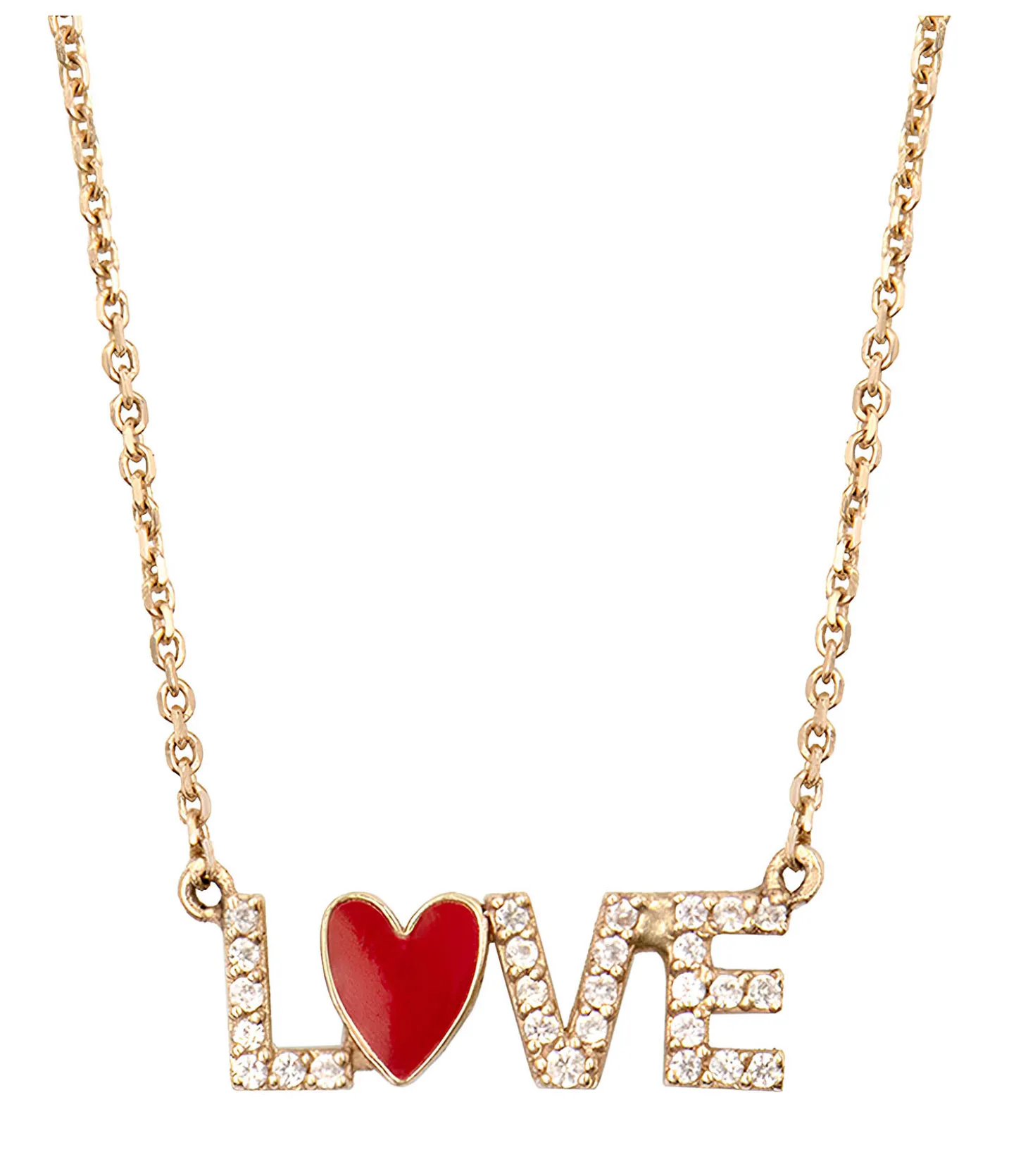 Collier Love en or Pavé de Saphirs Blancs et Coeur Emaillé Rouge 42 cm-Feidt Paris Cheap