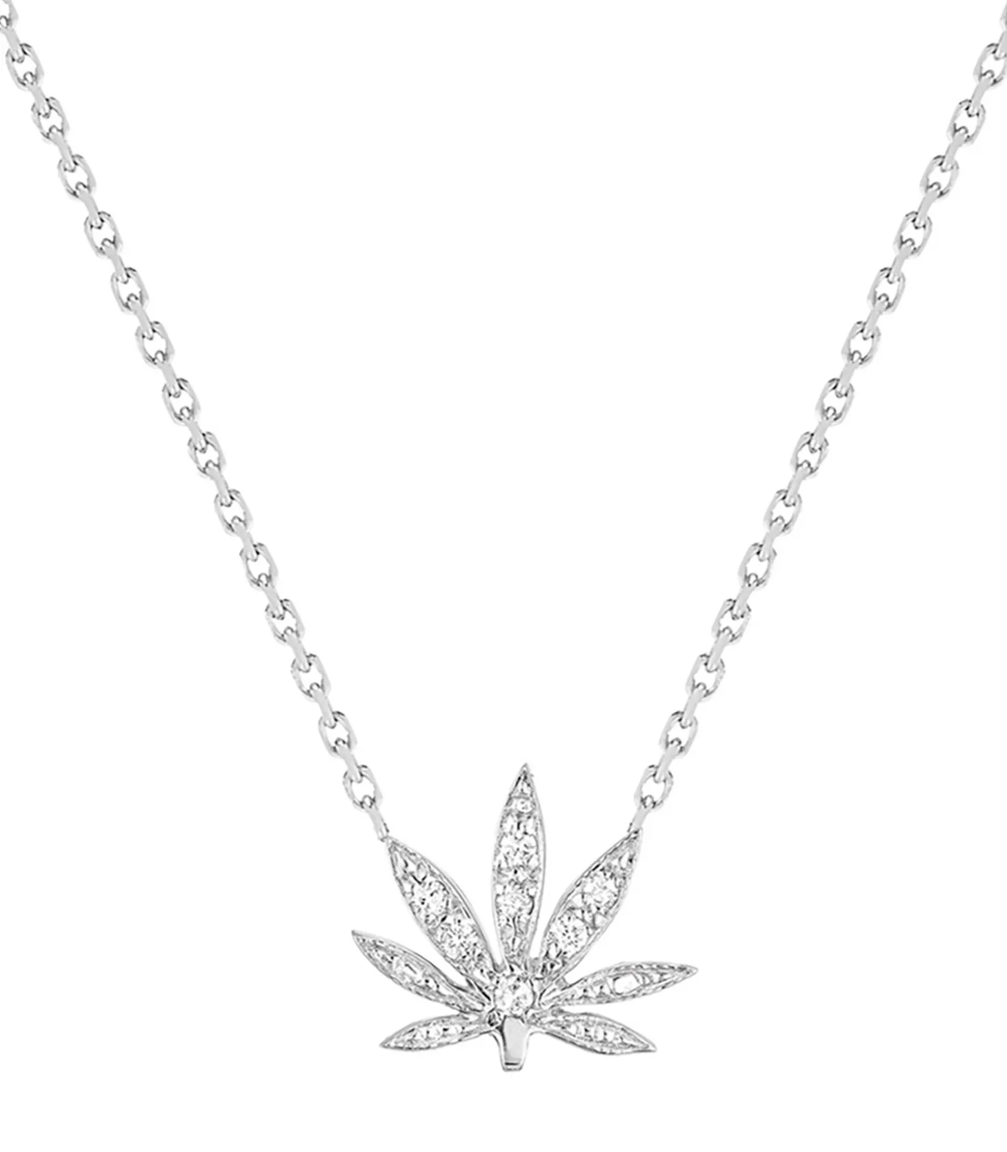 Collier mini feuille des merveilles or blanc diamants-Stone Paris Clearance