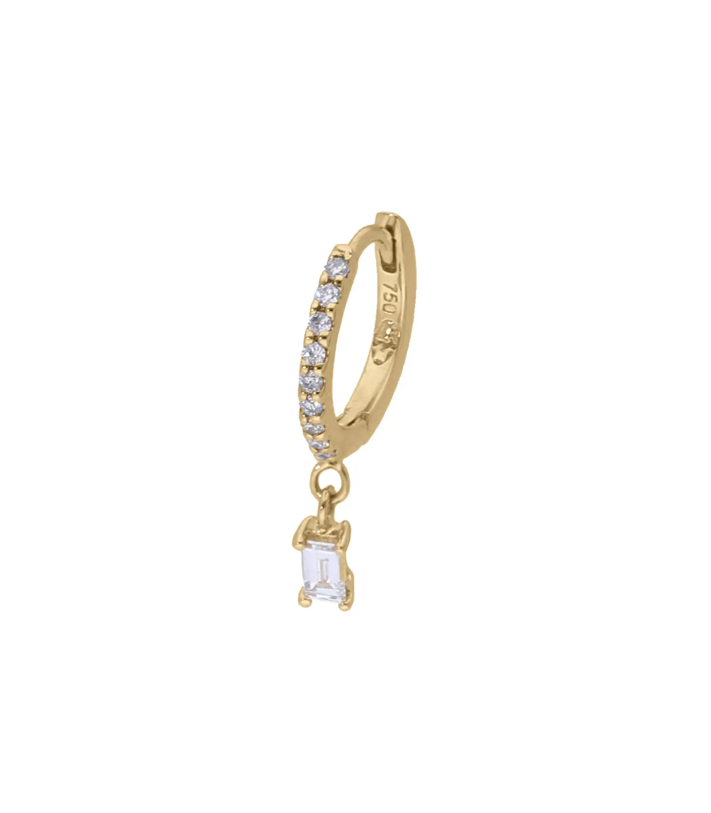 Créole or jaune demi-pavée diamants et 1 diamant baguette-And... Paris Best Sale