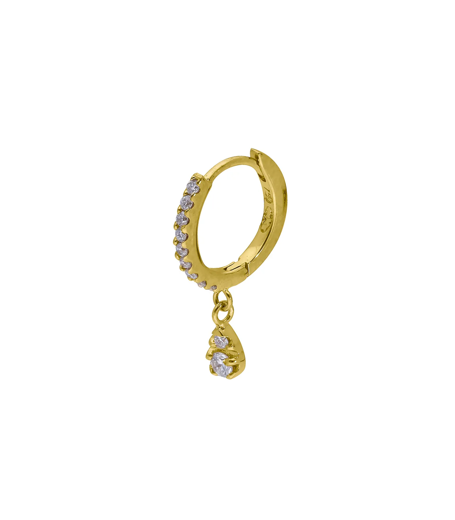 Créole or jaune demi-pavée diamants et goutte 2 diamants-And... Paris Hot
