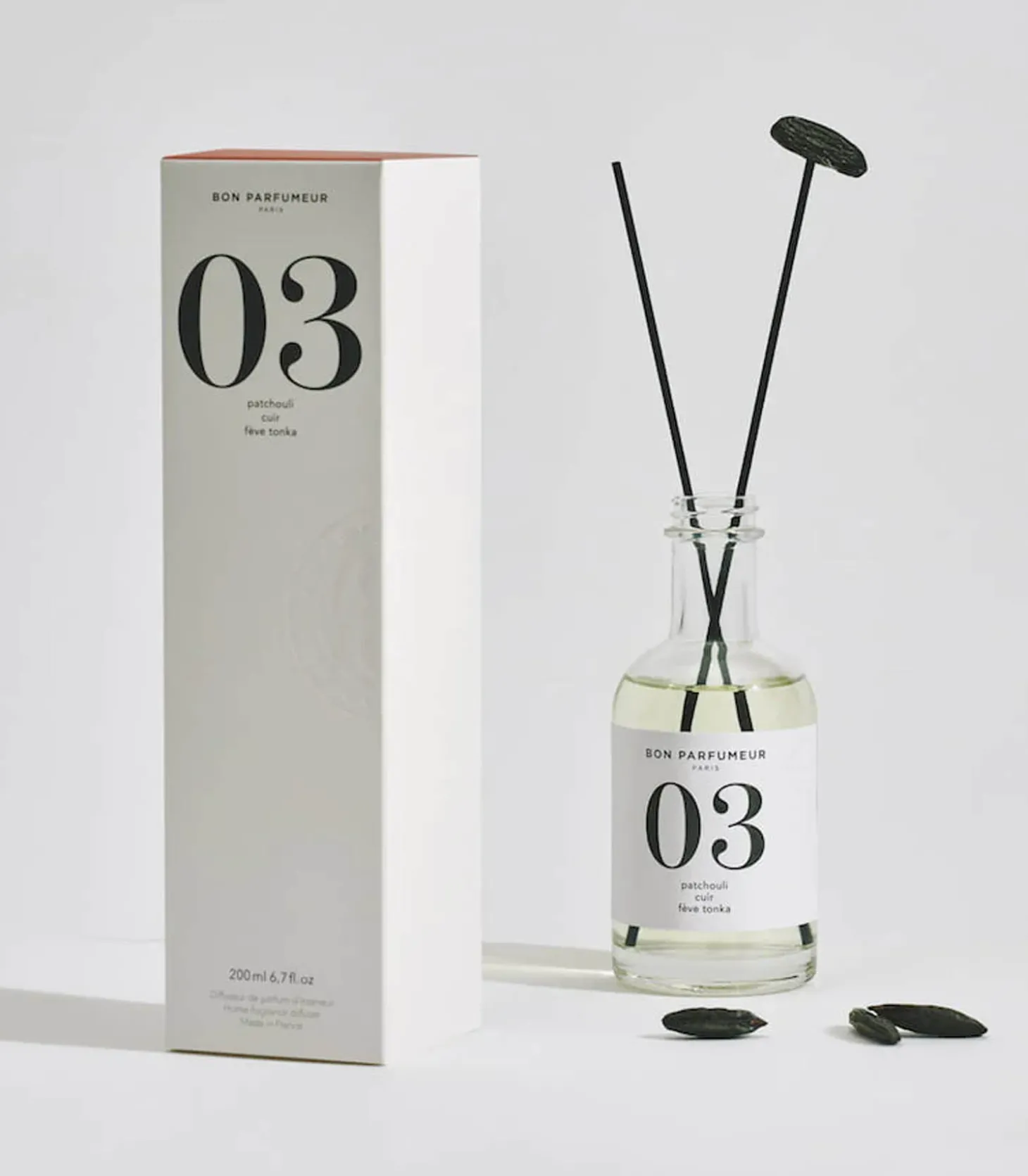Diffuseur de parfum d’intérieur 03 Patchouli, Cuir et Fève Tonka 200 ml-Bon Parfumeur Online