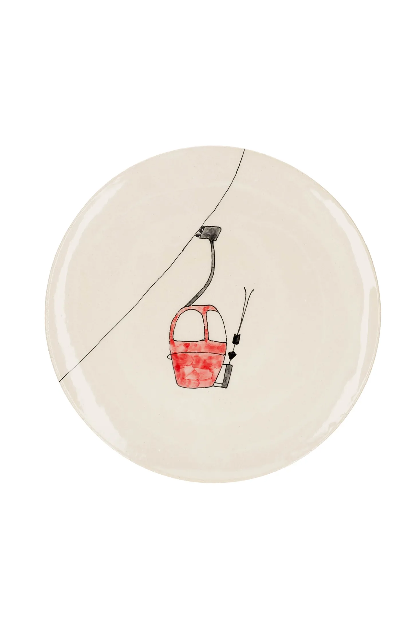Grande assiette en céramique "Télécabine rouge"-Three Seven Fashion