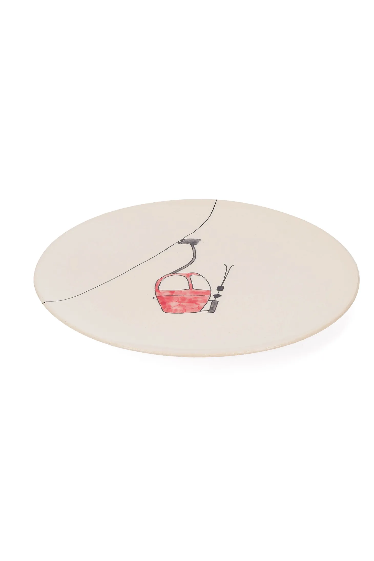 Grande assiette en céramique "Télécabine rouge"-Three Seven Fashion