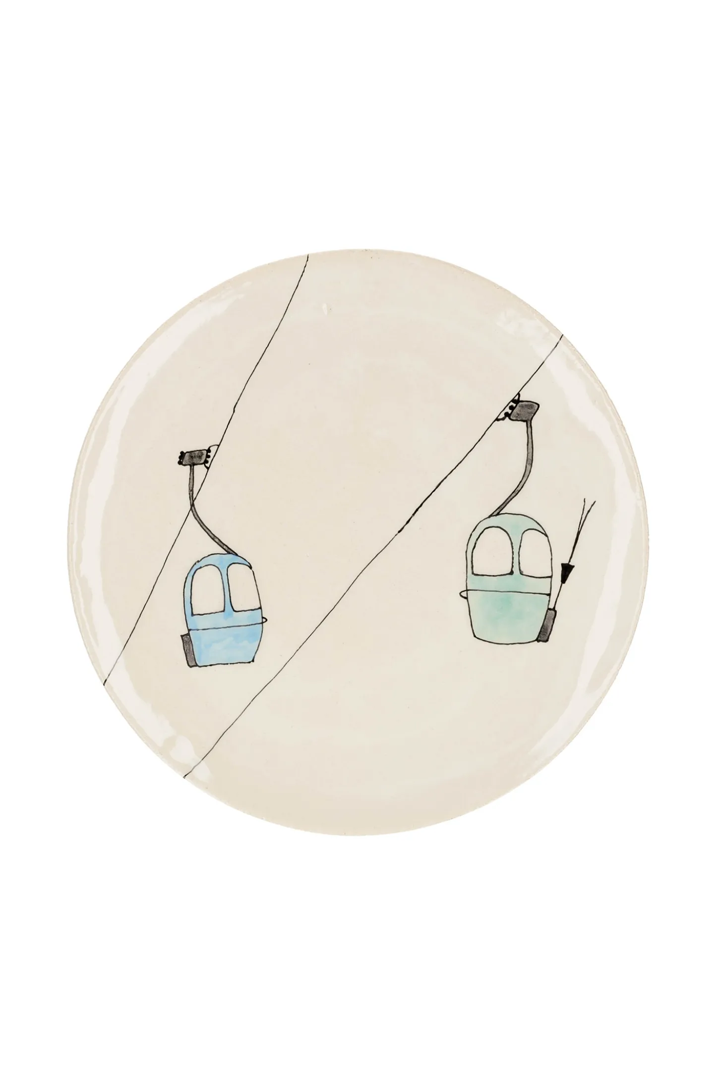 Grande assiette en céramique "Télécabines vertes et bleues"-Three Seven Clearance