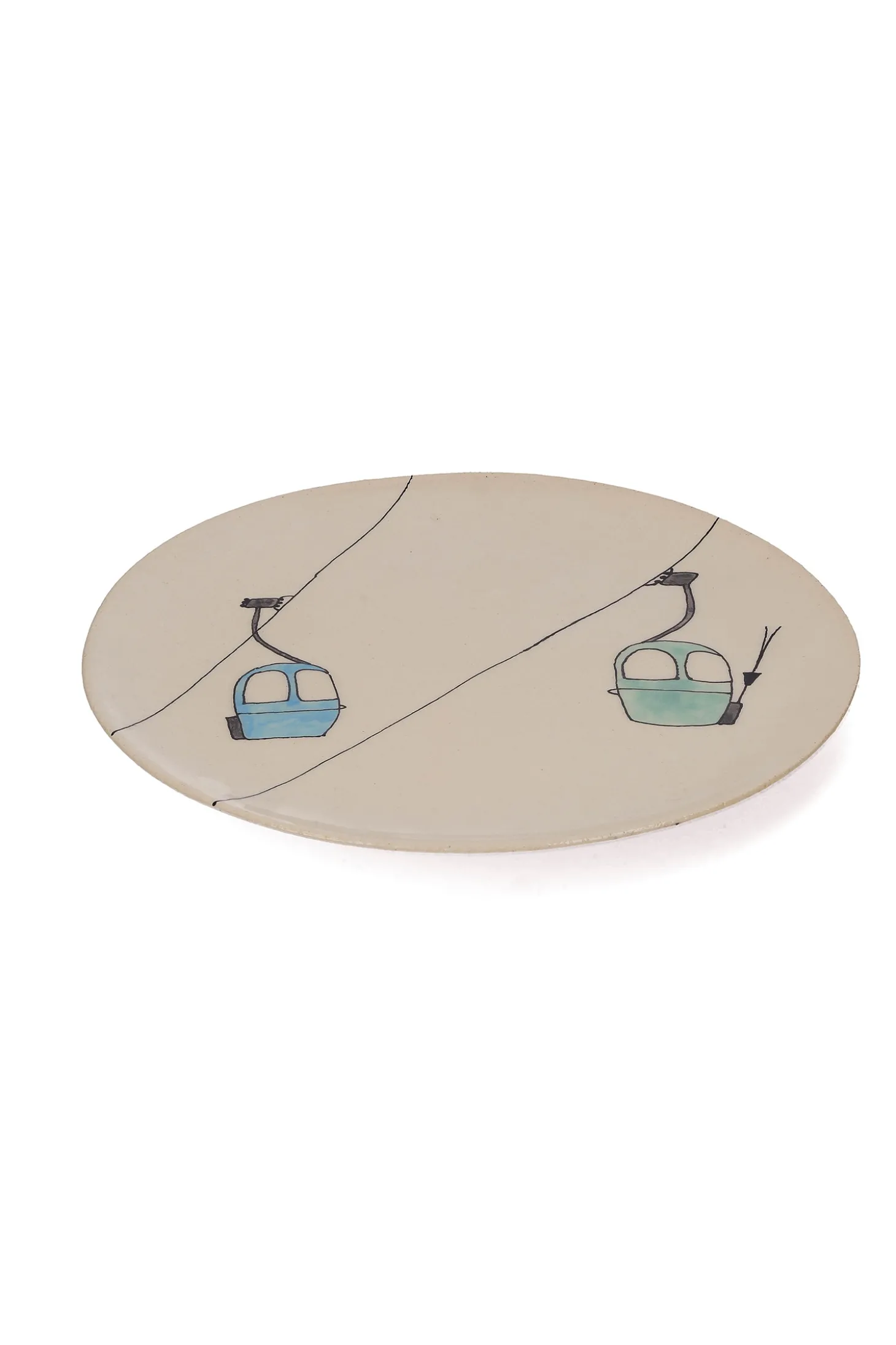 Grande assiette en céramique "Télécabines vertes et bleues"-Three Seven Clearance