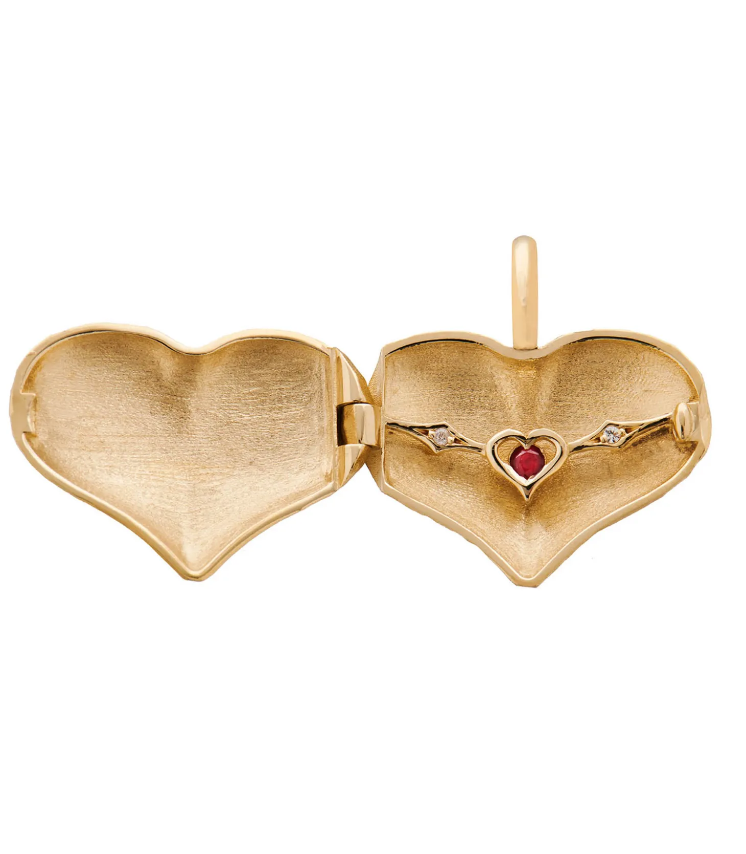 Médaillon en or Ouvert Coeur Pavé de Saphirs Blancs intérieur Ruby-Feidt Paris Store