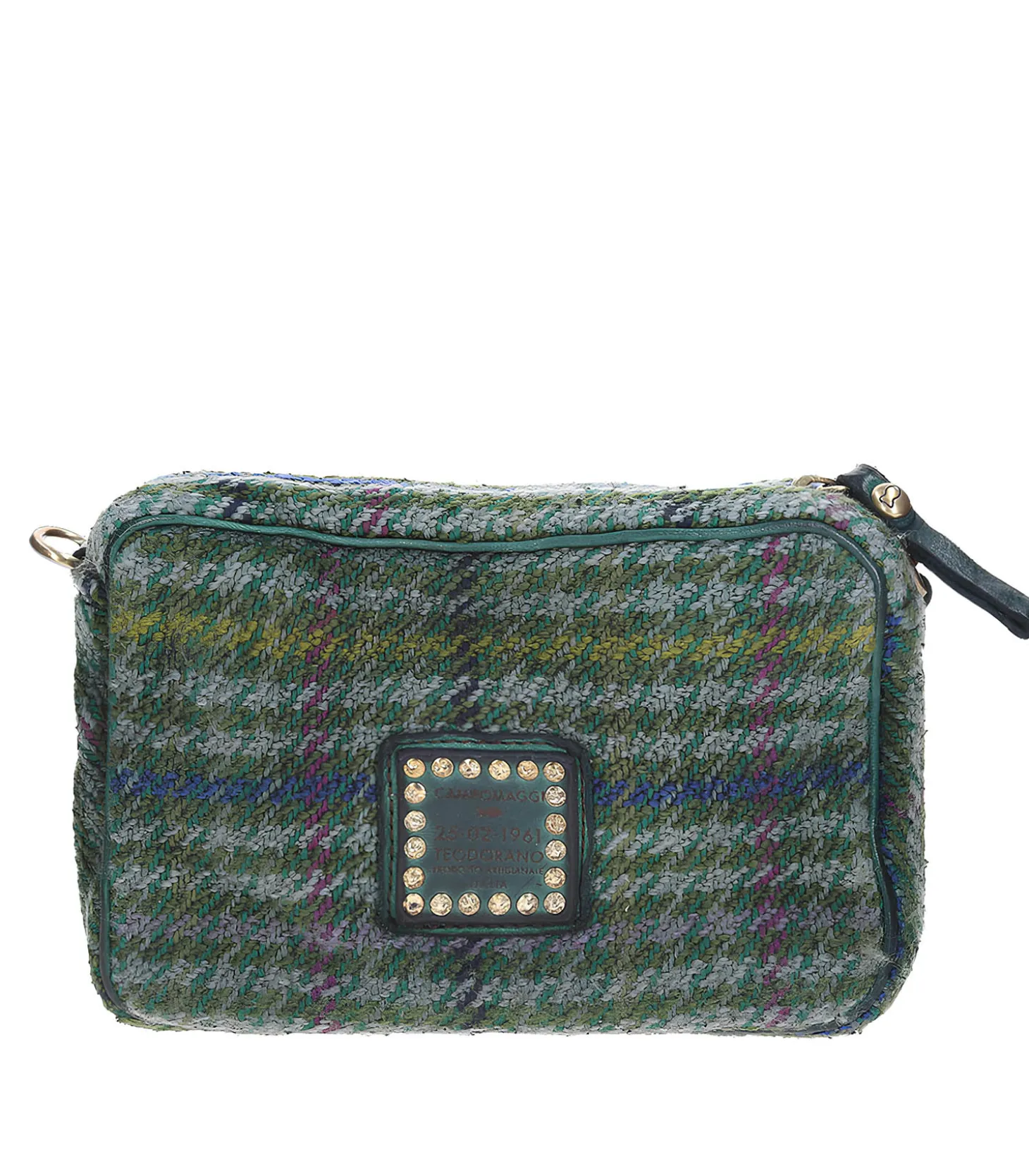 Mini Sac Bandoulière en Jacquard et Cuir Vert-Campomaggi Hot
