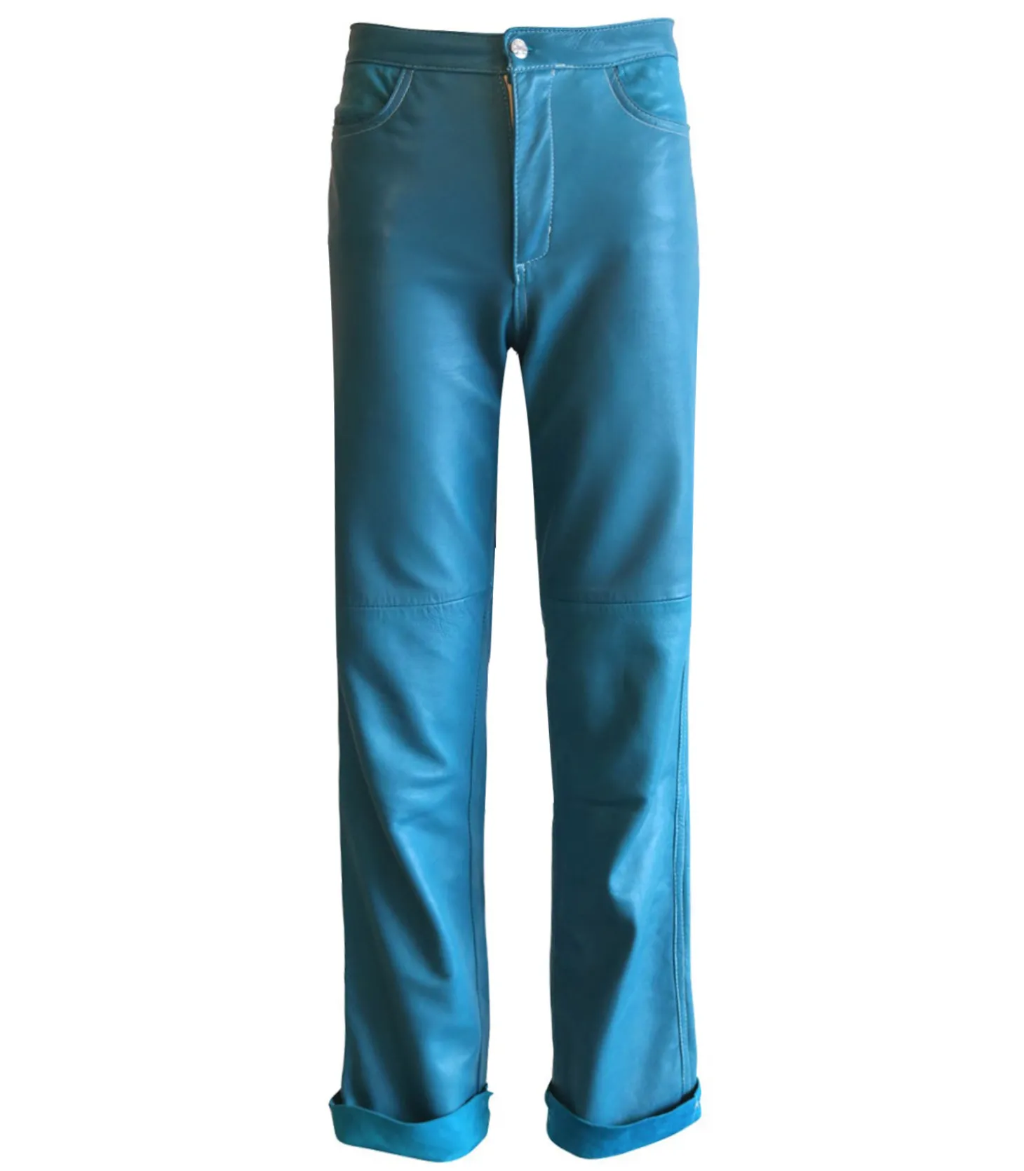 Pantalon en Cuir Bleu Turquoise-Victoria Leivissa Store
