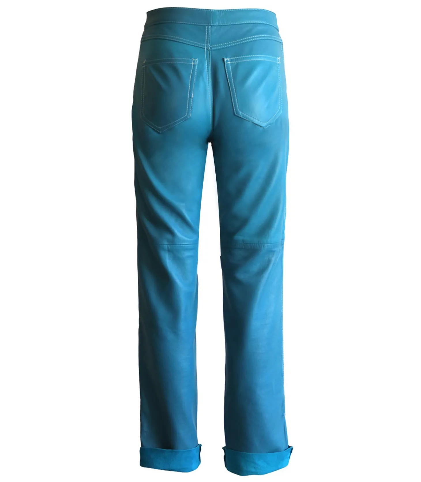 Pantalon en Cuir Bleu Turquoise-Victoria Leivissa Store