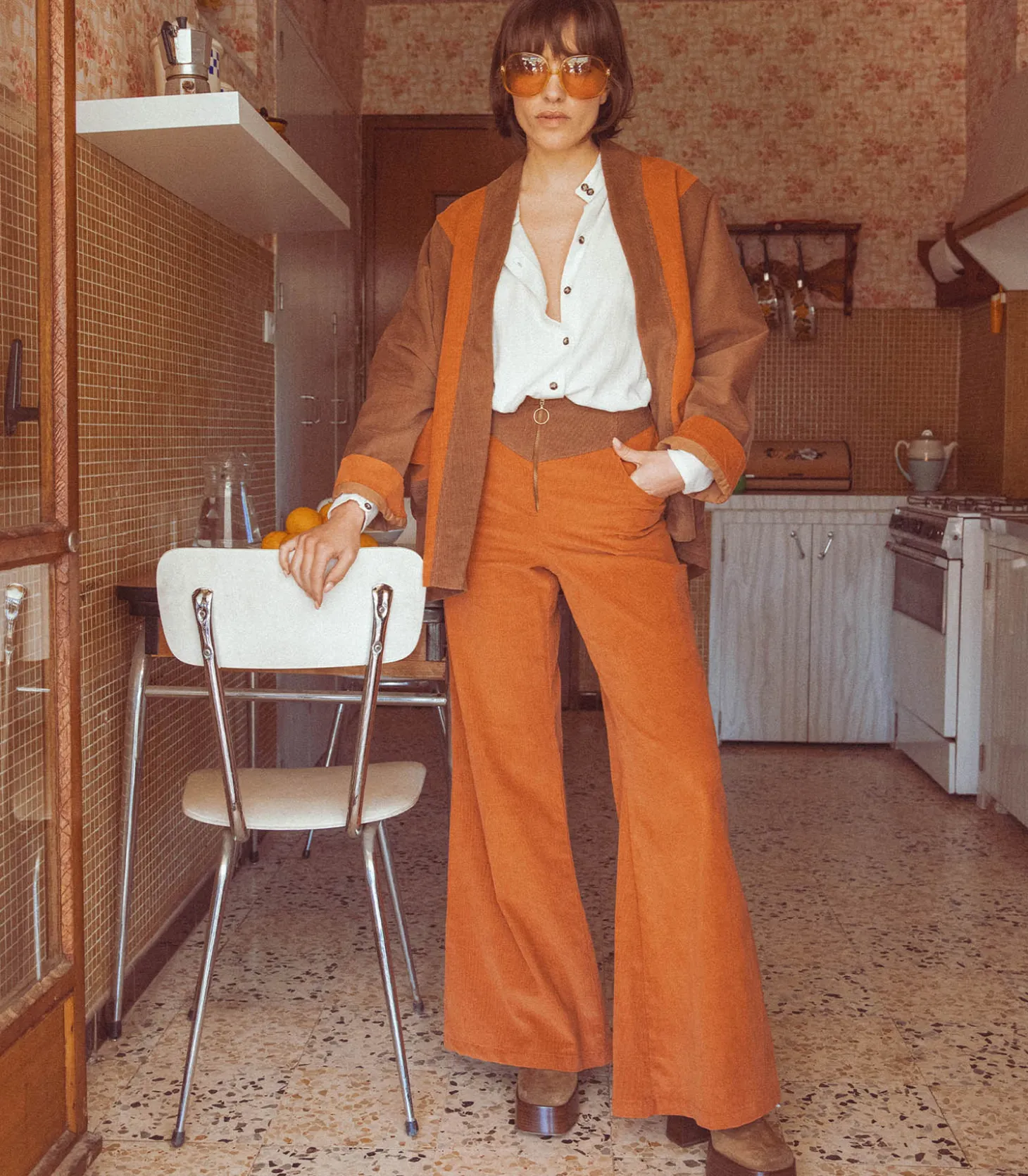 Pantalon en Velours Bicolore Luigi Brique-La Treille Maison Ensoleillée Shop