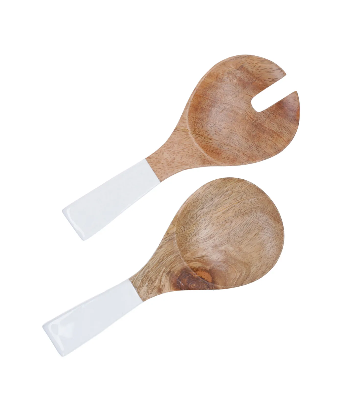 Petits couverts de service en bois de manguier et émail blanc-Be Home Outlet