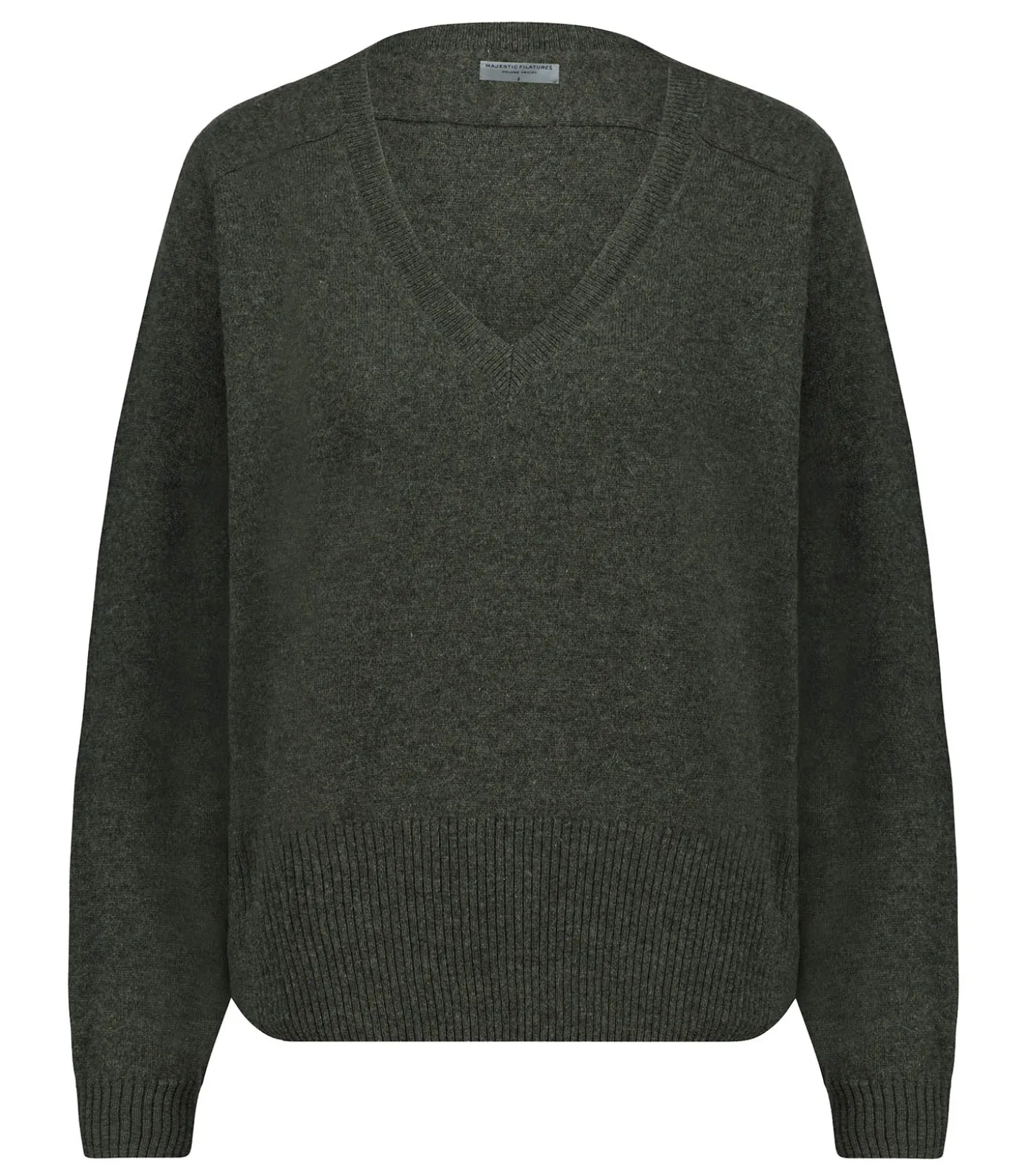 Pull Col V Manches Longues Kaki Chiné-Majestic Filatures Outlet