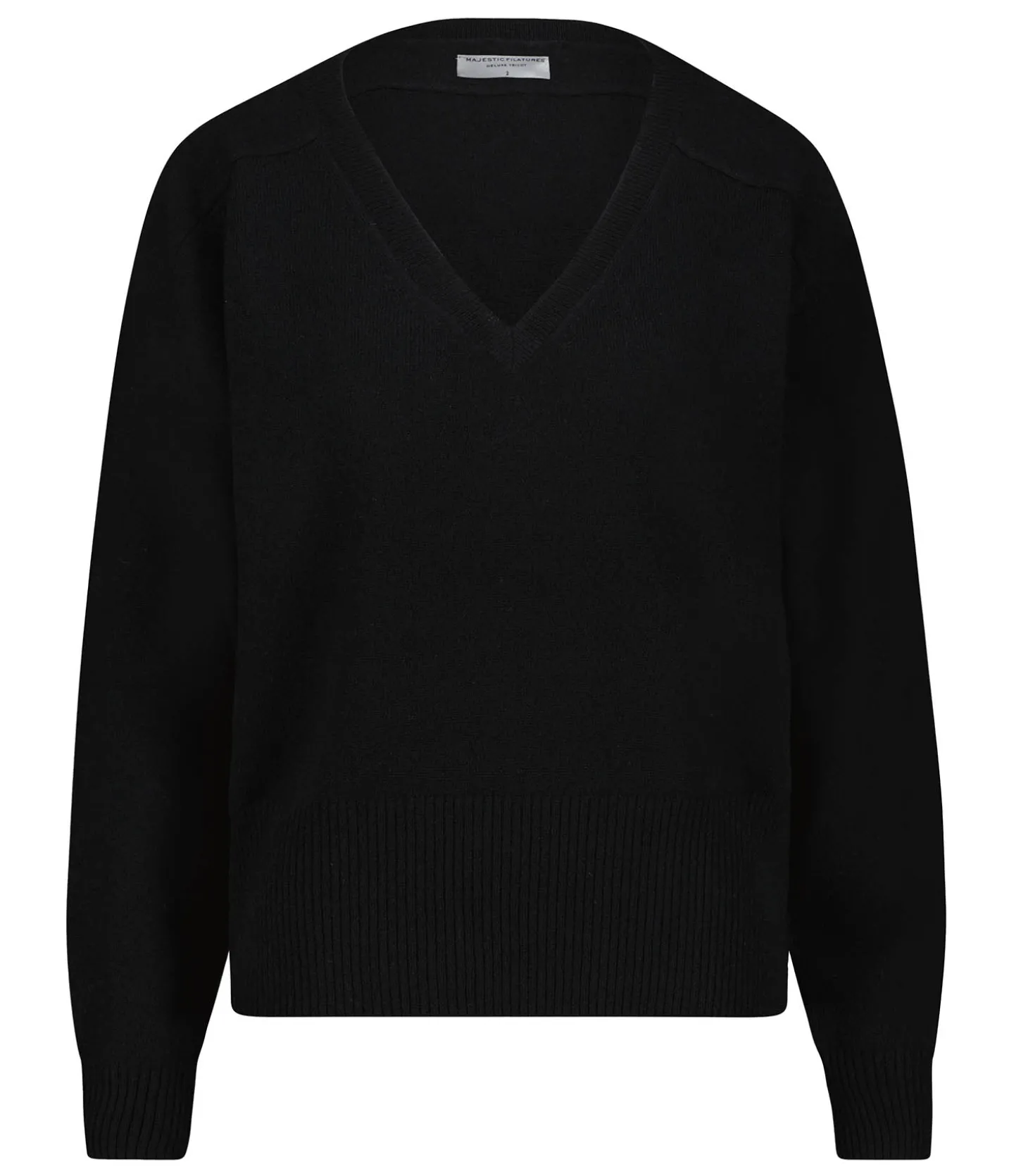 Pull Col V Manches Longues Noir-Majestic Filatures Shop