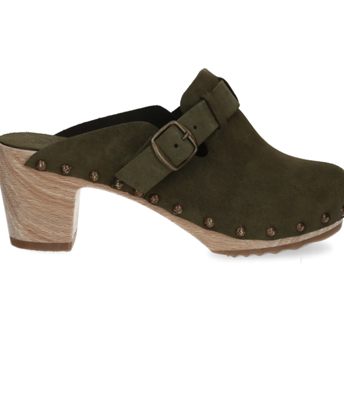 Sabots Clang Cuir Velours Kaki-Bosabo Cheap