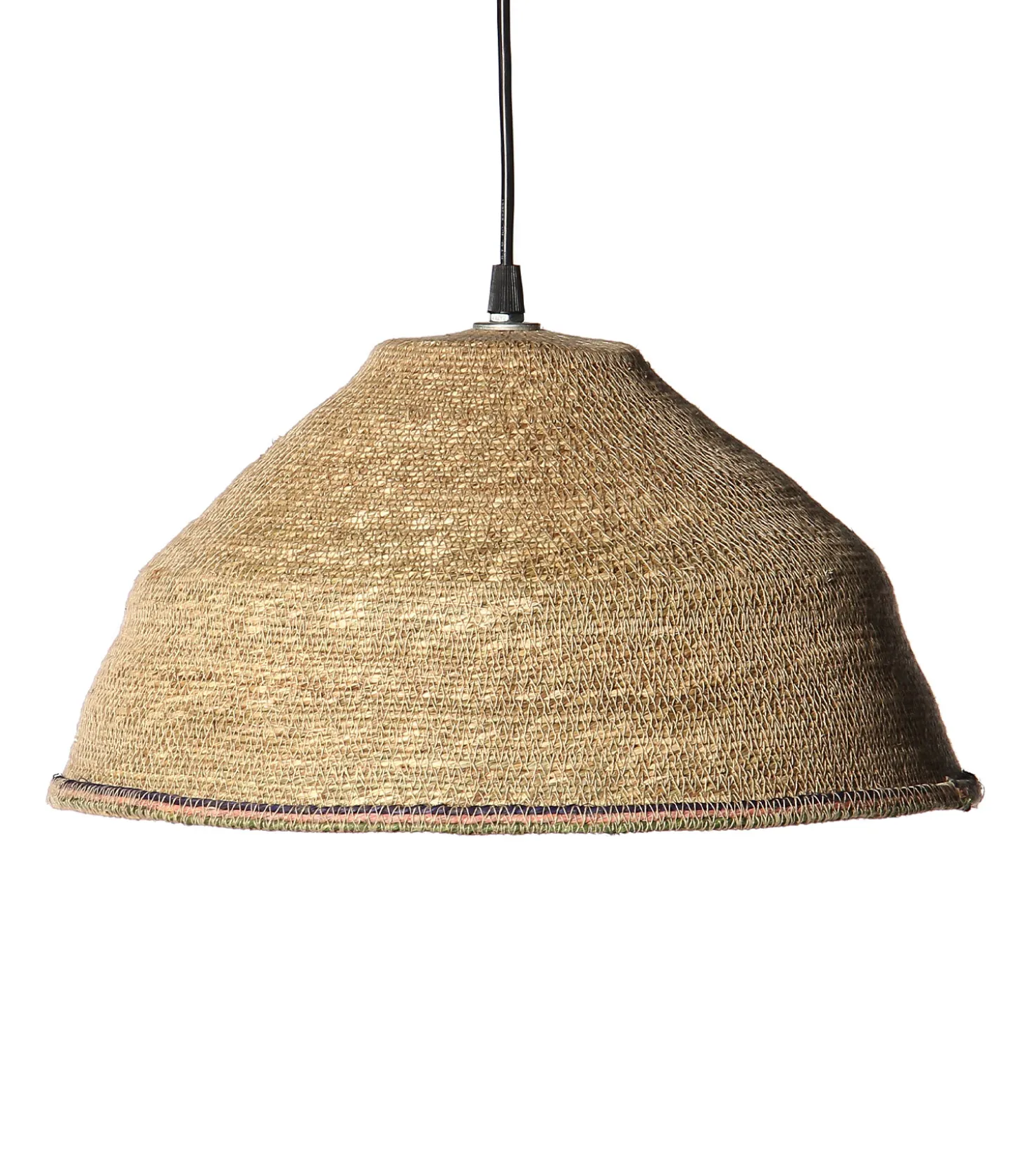 Suspension en jute beige Bohème liseré bleu, rose et vert-Manufactori Online