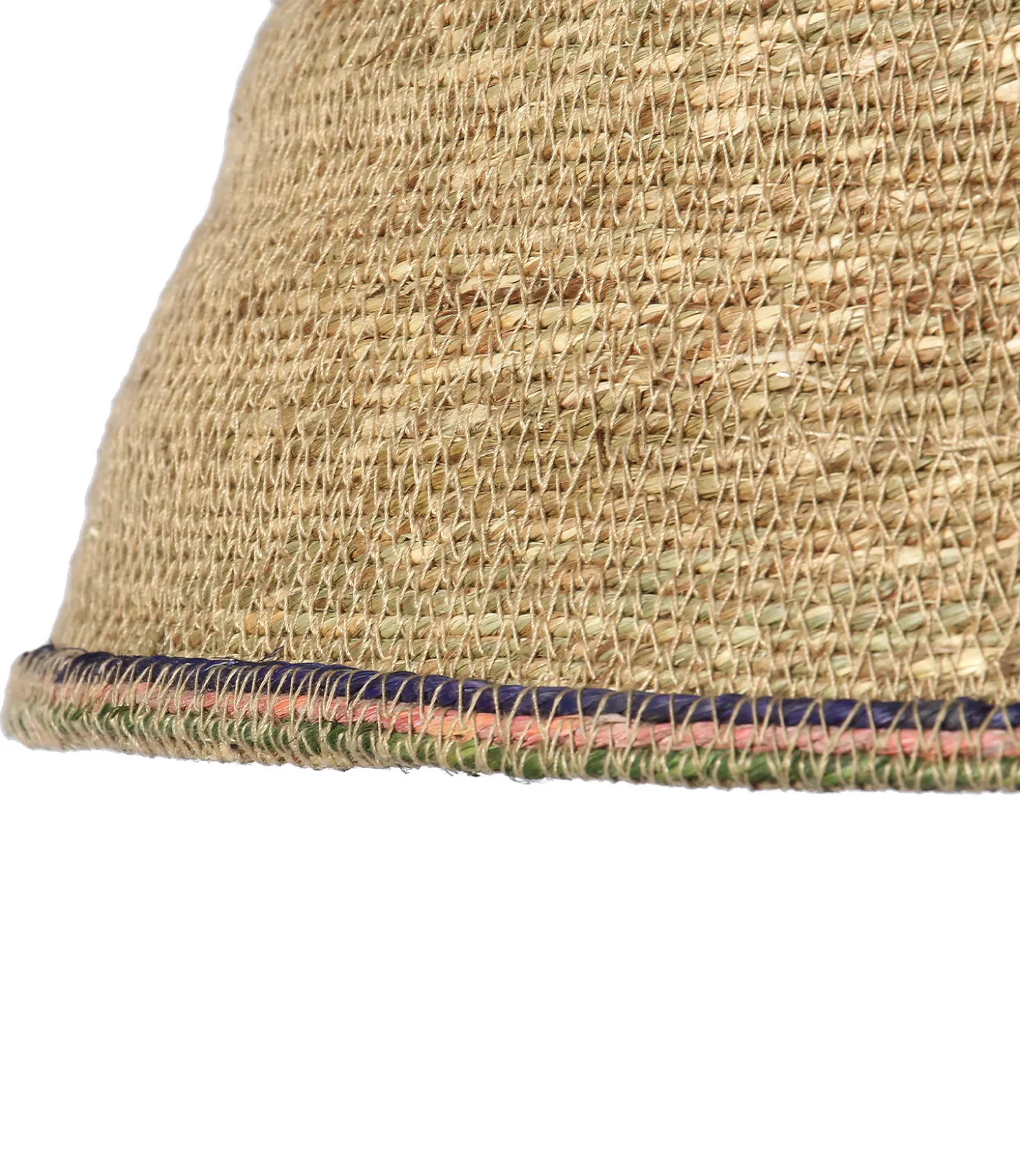 Suspension en jute beige Bohème liseré bleu, rose et vert-Manufactori Online